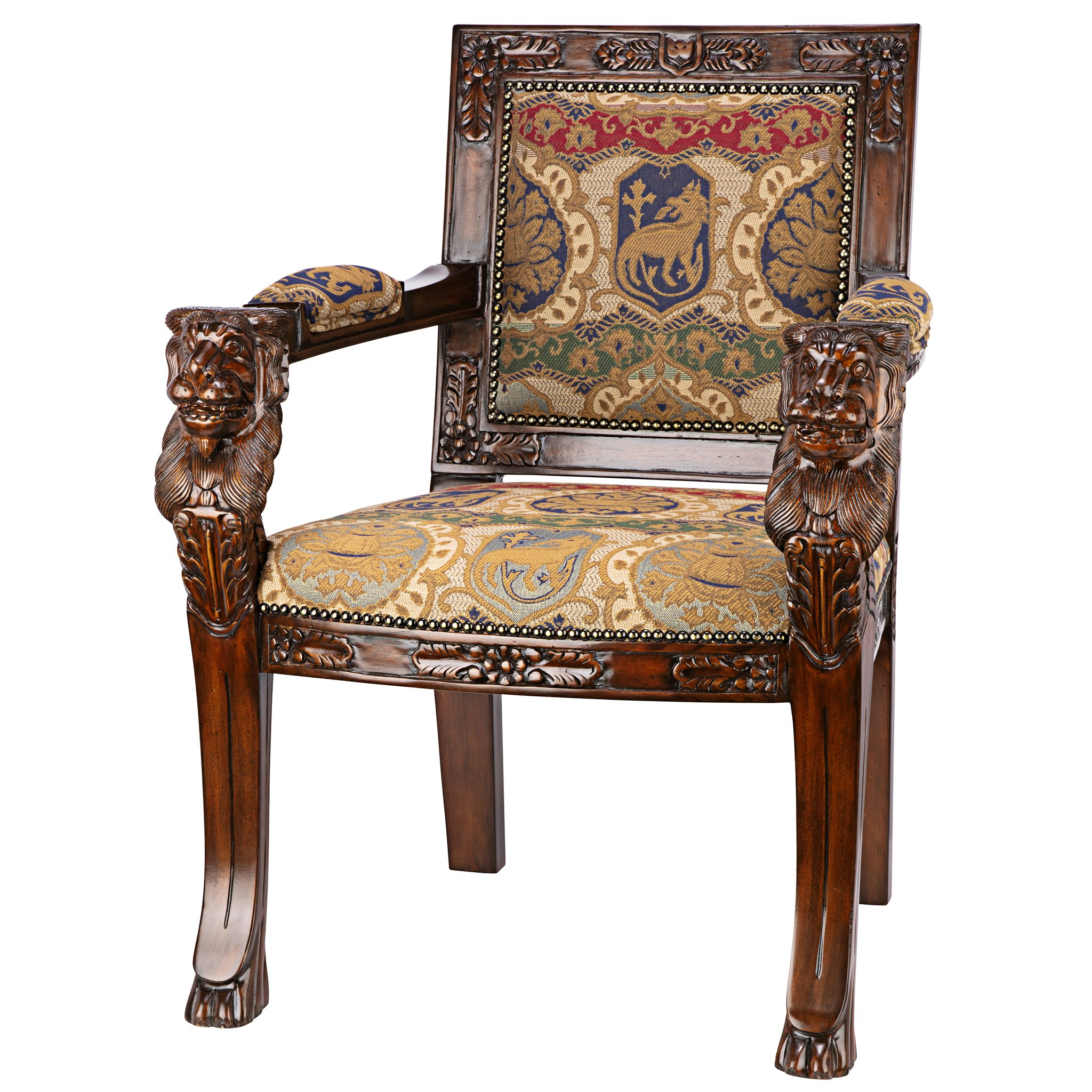 Toscano Beardsley Lion Armchair - Brown, Mahogany/Fabric