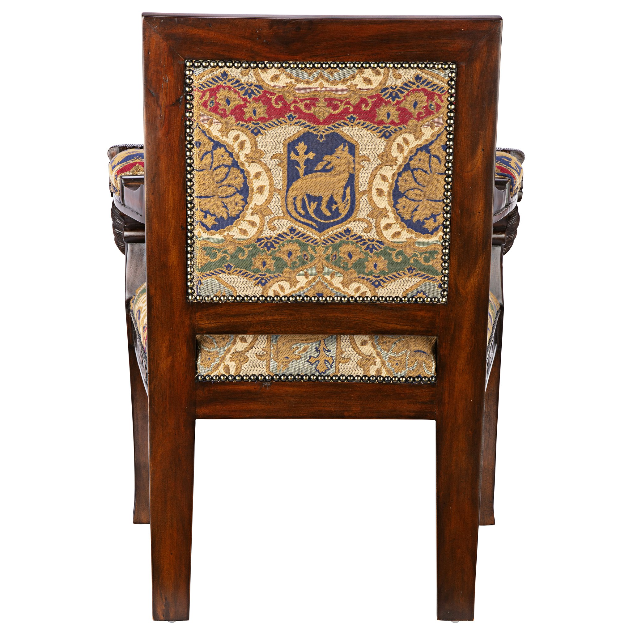 Toscano Beardsley Lion Armchair - Brown, Mahogany/Fabric