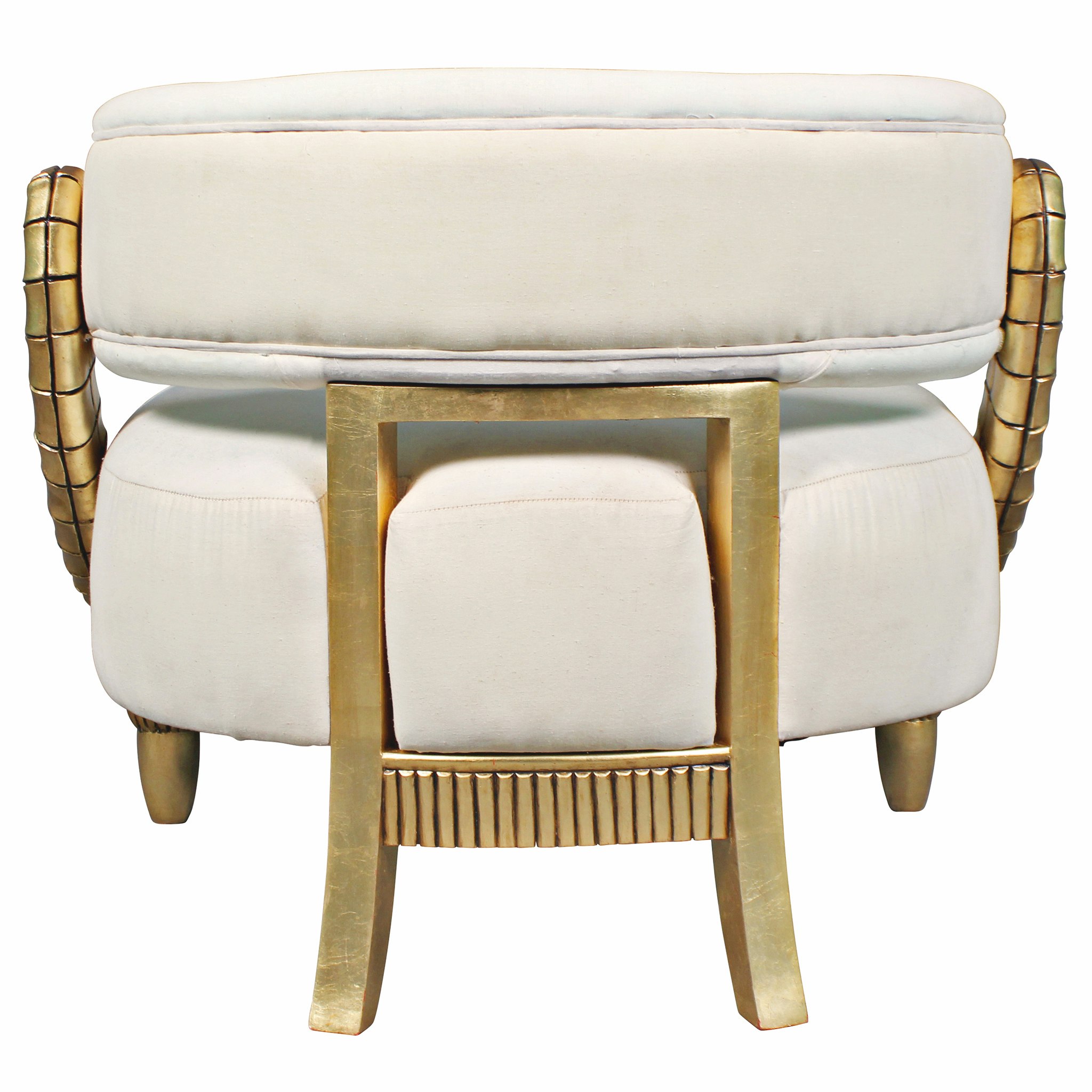 Toscano - Contemporary Ammon Horn Tub Chair in Ivory/Gold, Velvet/Mahogany