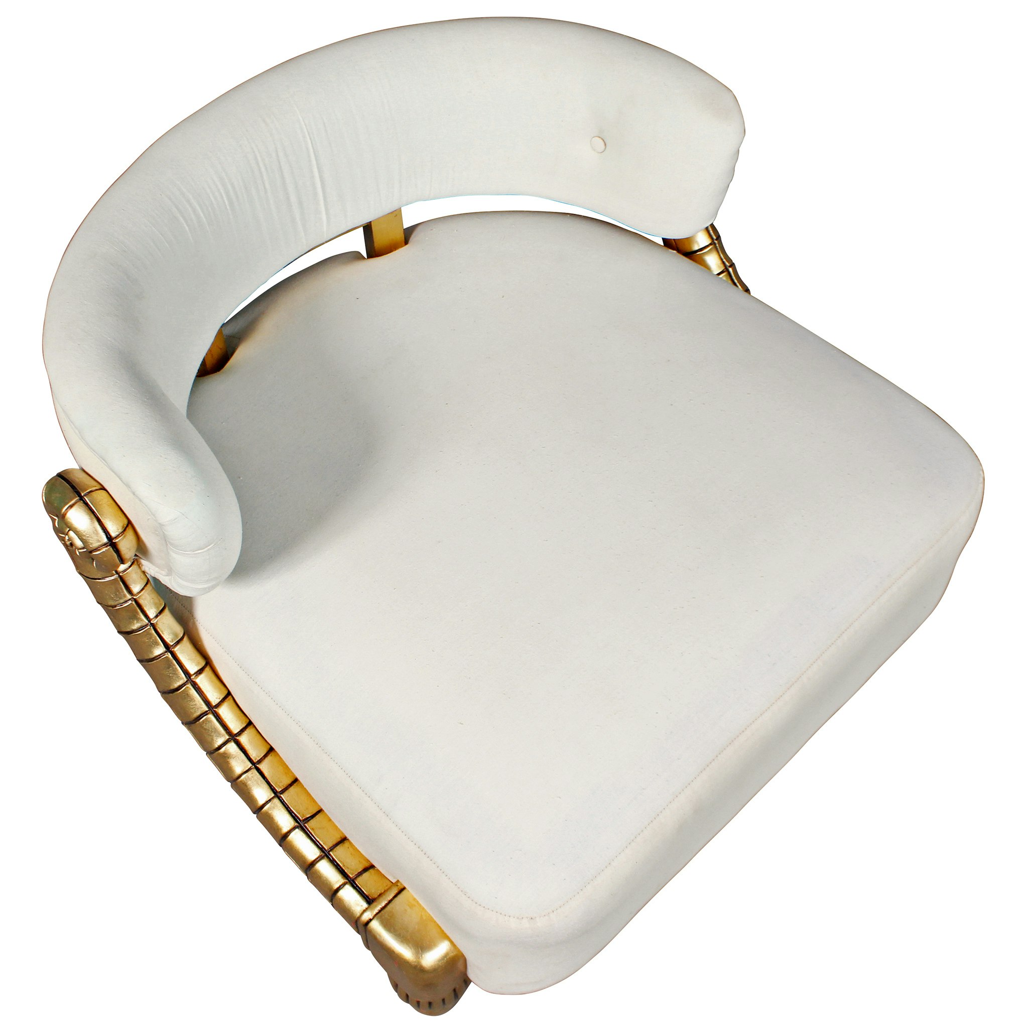 Toscano - Contemporary Ammon Horn Tub Chair in Ivory/Gold, Velvet/Mahogany