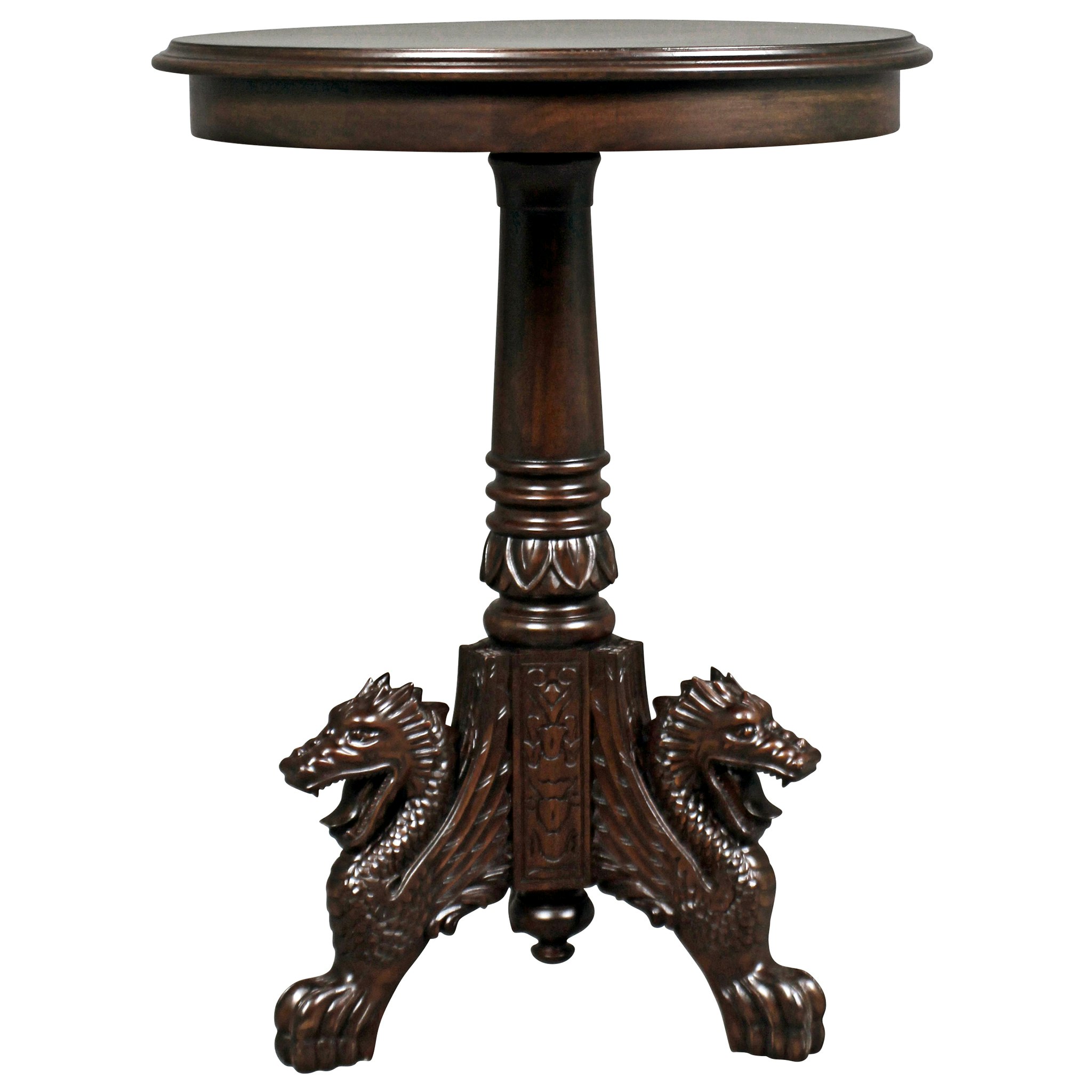 Toscano - Medival Heraldic Dragon End Table in Cherry, Mahogany