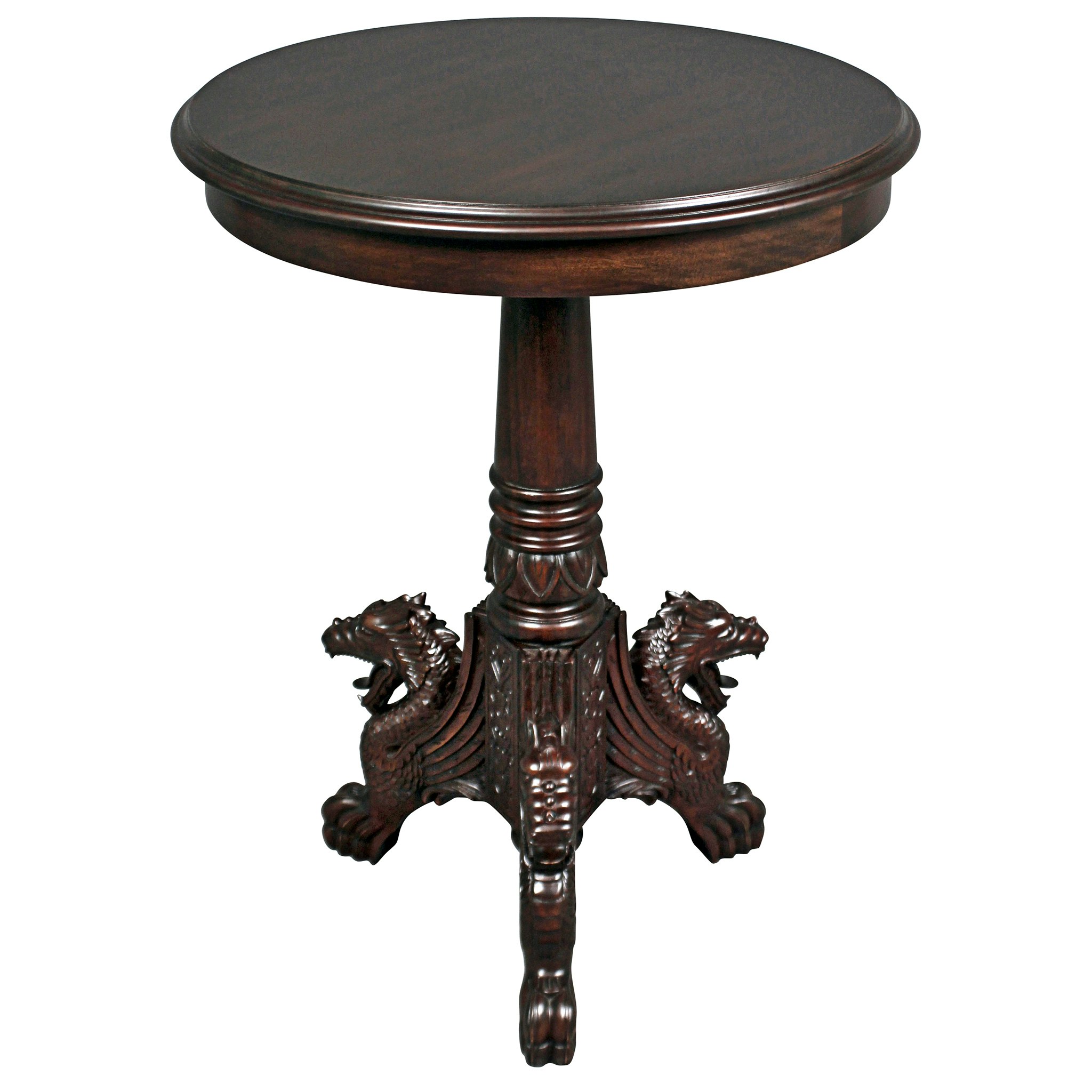 Toscano - Medival Heraldic Dragon End Table in Cherry, Mahogany