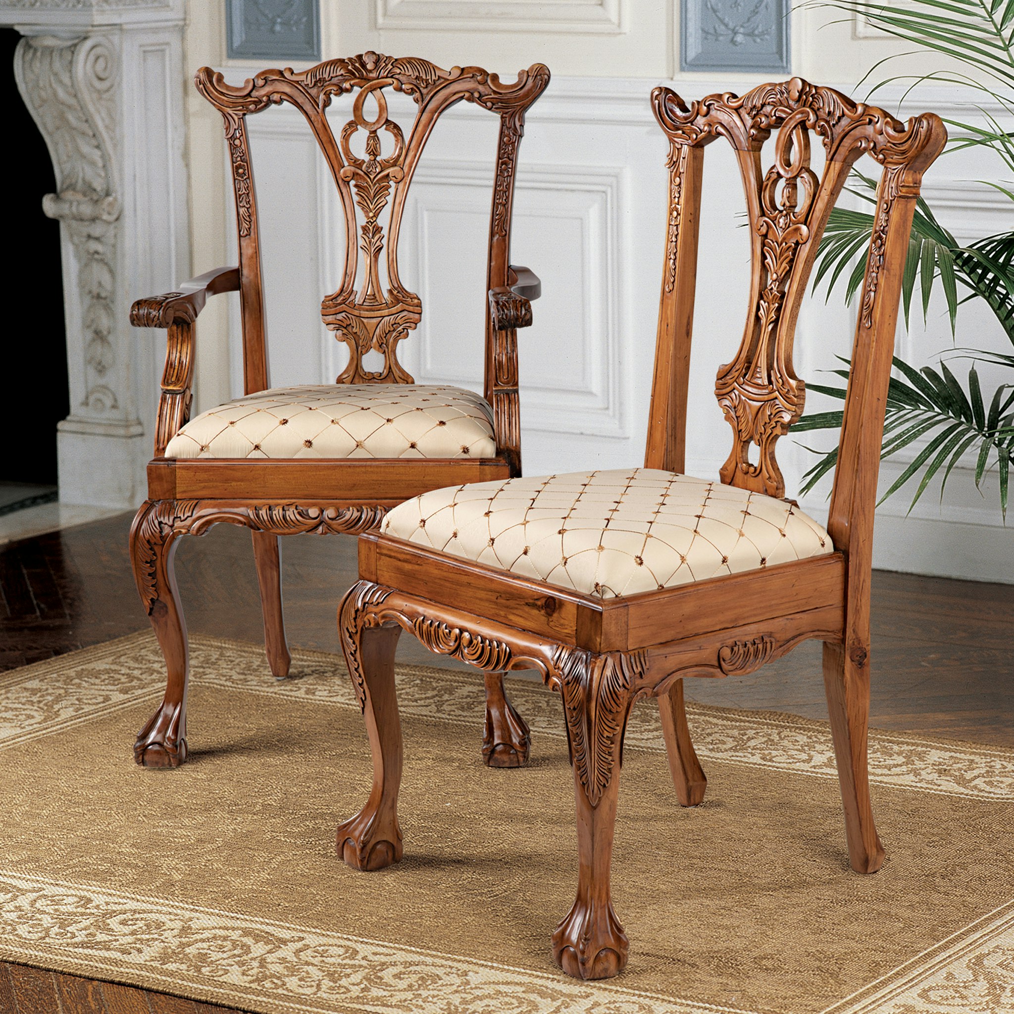 Toscano - Set of 6 English Chippendale Chairs in Pine, Wood