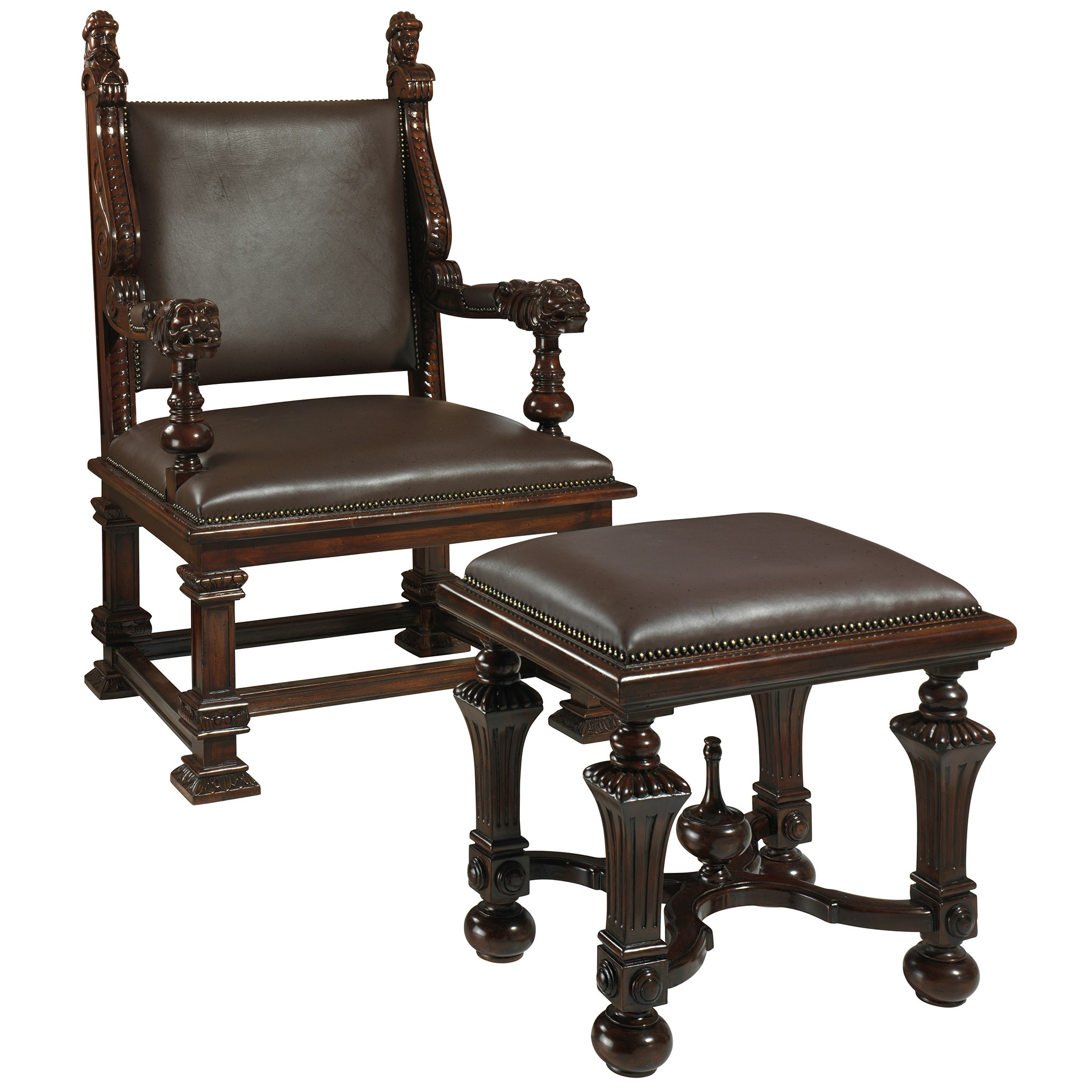 Toscano - Lord Cumberland Throne Chair with Footstool in Cherry, Leather/Mahogany