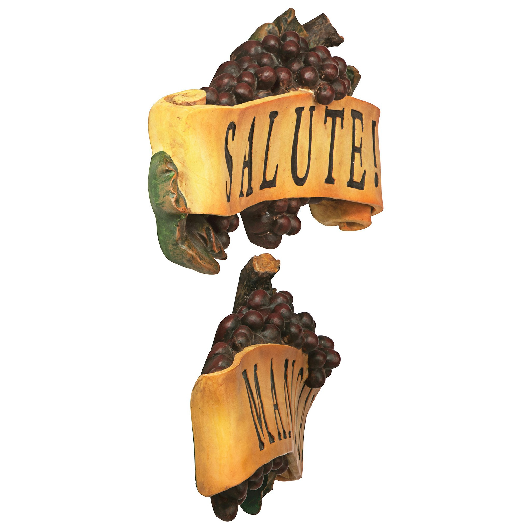 Toscano - Set of 2 Salute and Mangia Italian Signs Grape Wall Sculptures