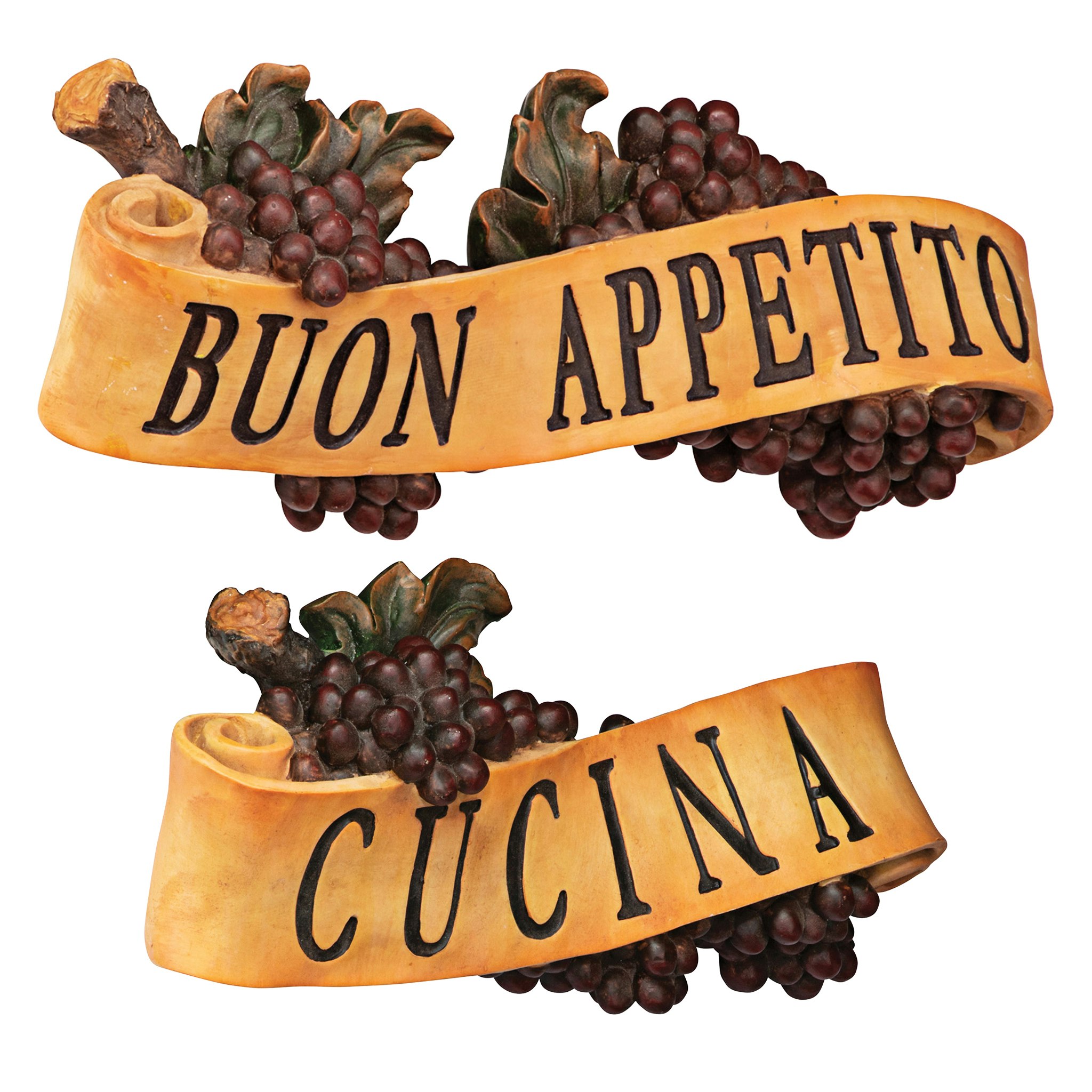 Toscano - Set of 2 Abbondanza Italian Signs Grape Wall Sculptures