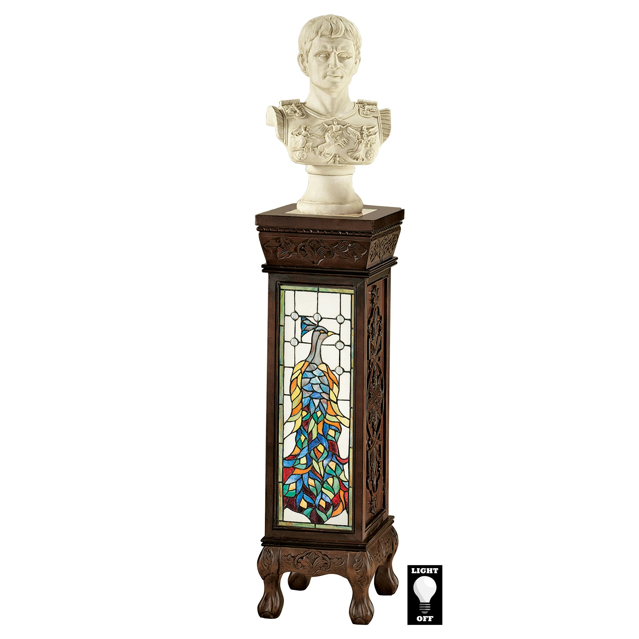 Toscano - Peacock Stained Glass Illuminated Hand-Crafted Pedestal