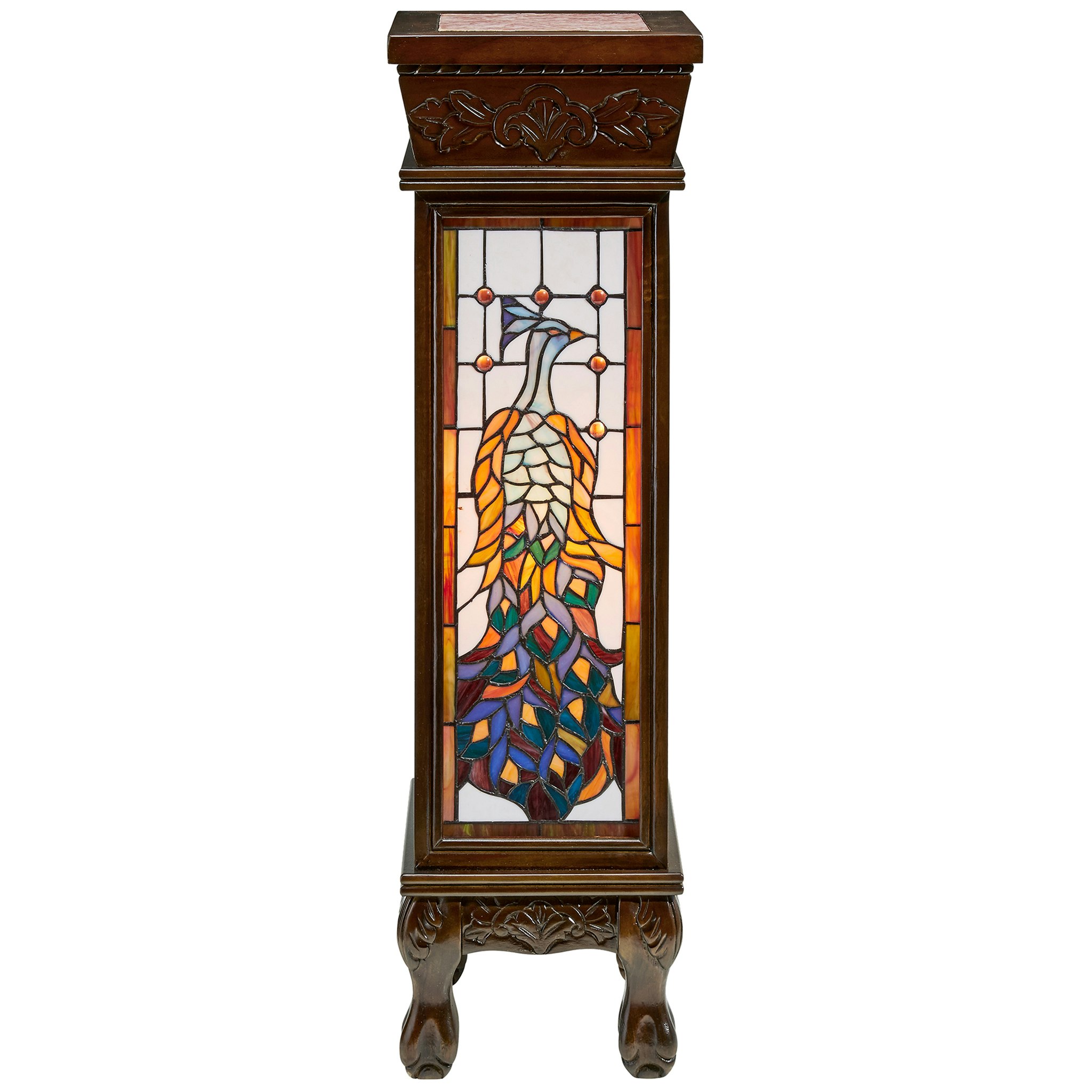 Toscano - Peacock Stained Glass Illuminated Hand-Crafted Pedestal