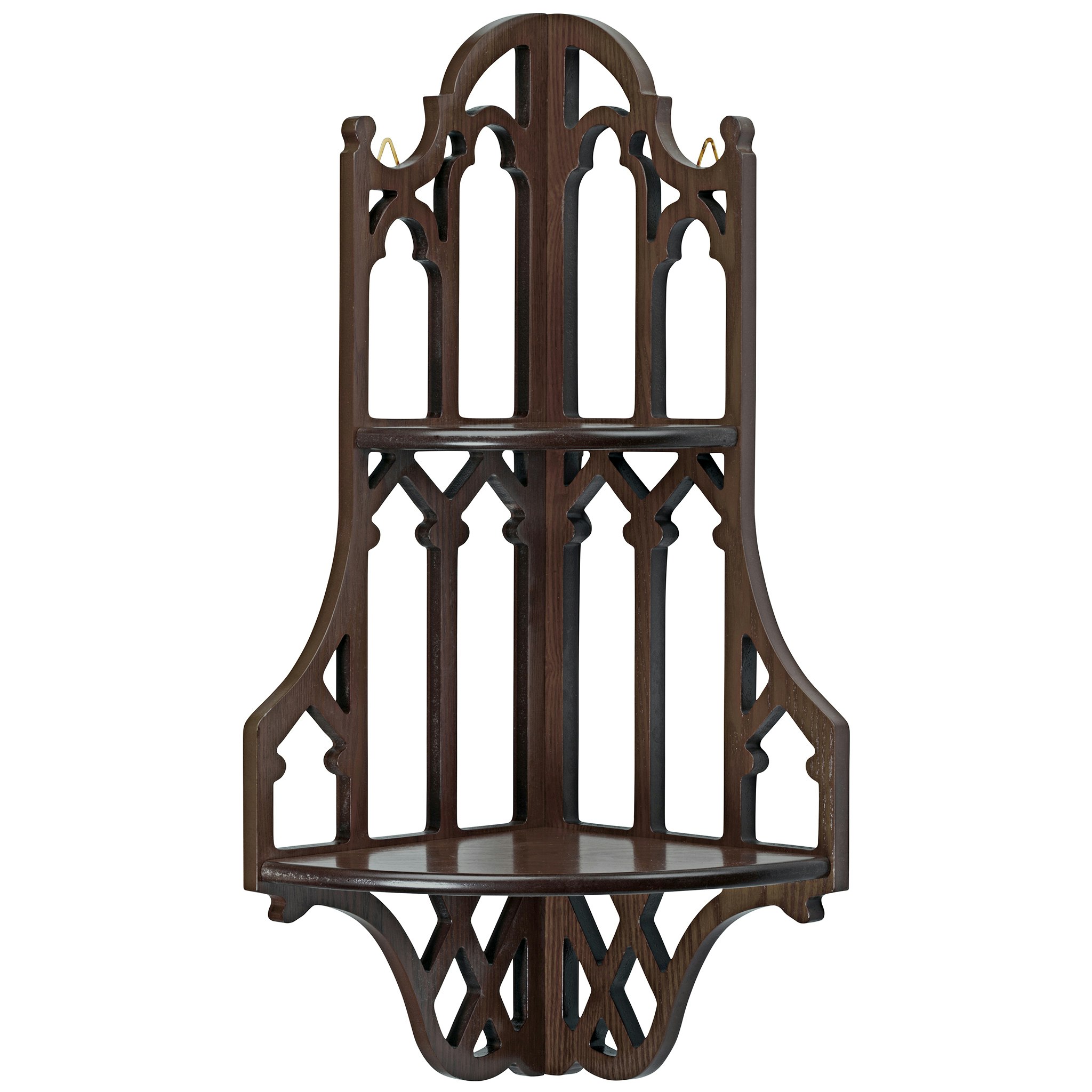 Toscano - Canterbury Cathedral Gothic Corner Wall Shelf in Walnut, Hardwood