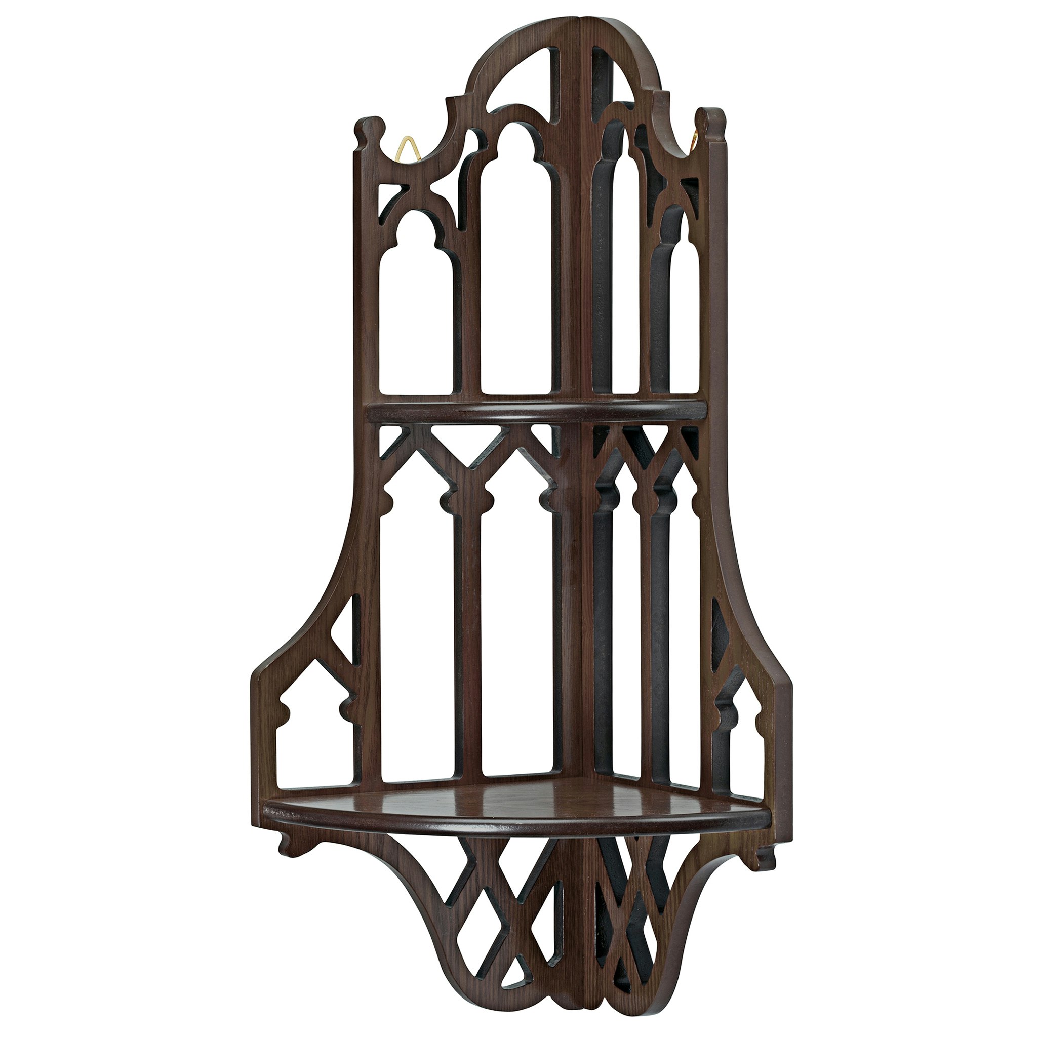 Toscano - Canterbury Cathedral Gothic Corner Wall Shelf in Walnut, Hardwood