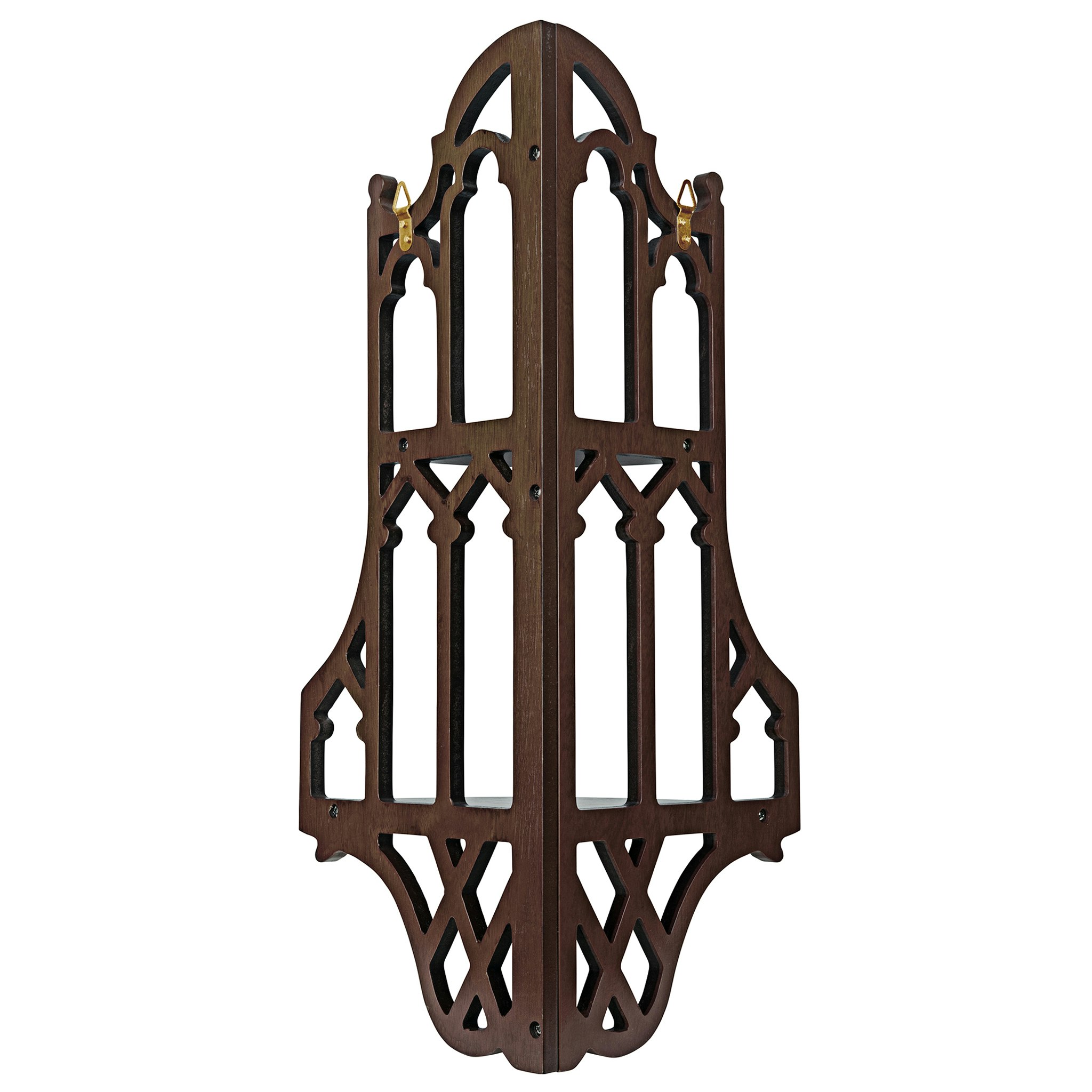 Toscano - Canterbury Cathedral Gothic Corner Wall Shelf in Walnut, Hardwood