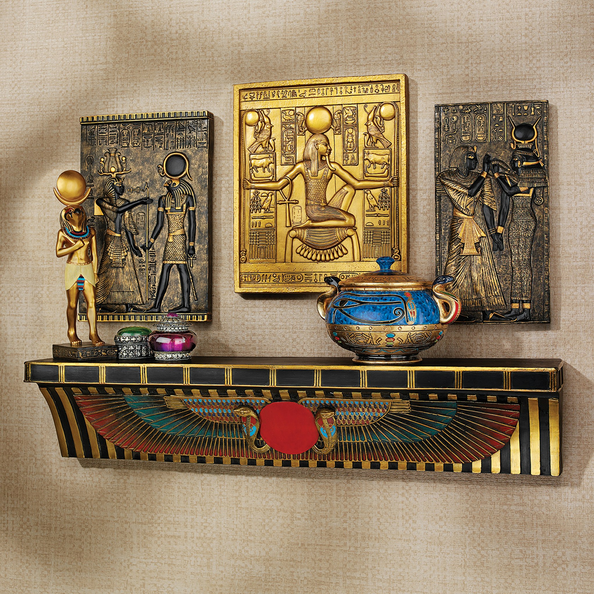Toscano - Sacred Ur-Uatchi Ceremonial Offering Pediment Wall Shelf in Designer Resin