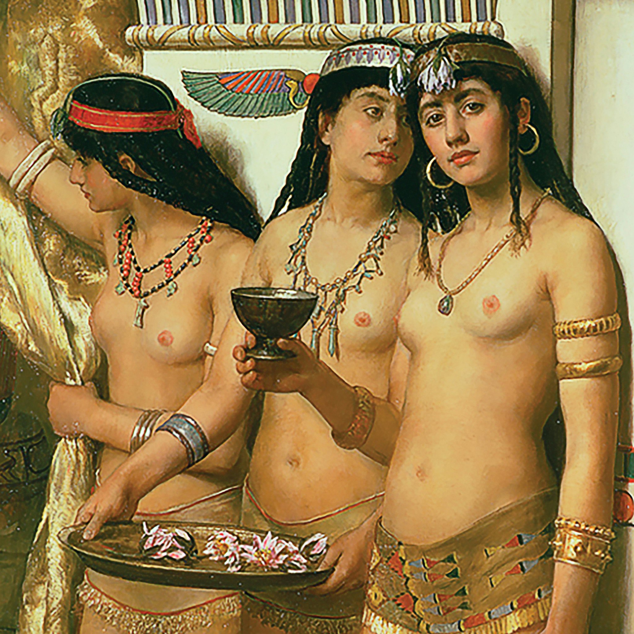 Toscano Pharaoh Handmaidens Framed Canvas Replica Painting - Small