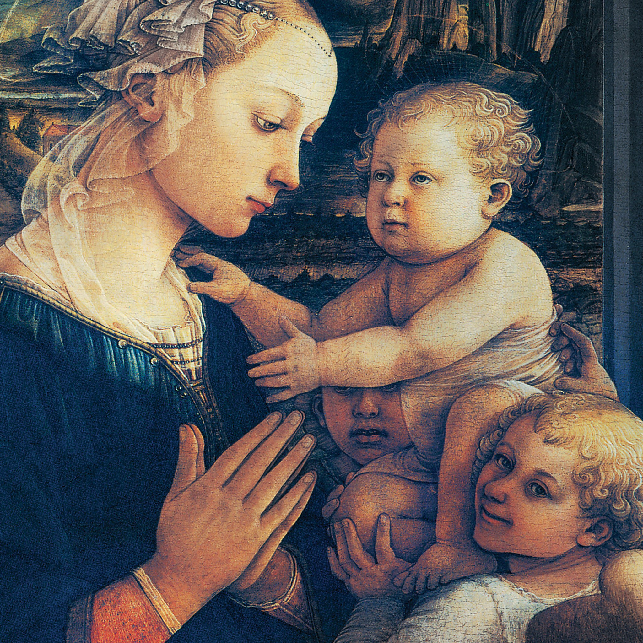 Toscano Madonna and Child with Two Angels Framed Canvas Replica Painting - Medium