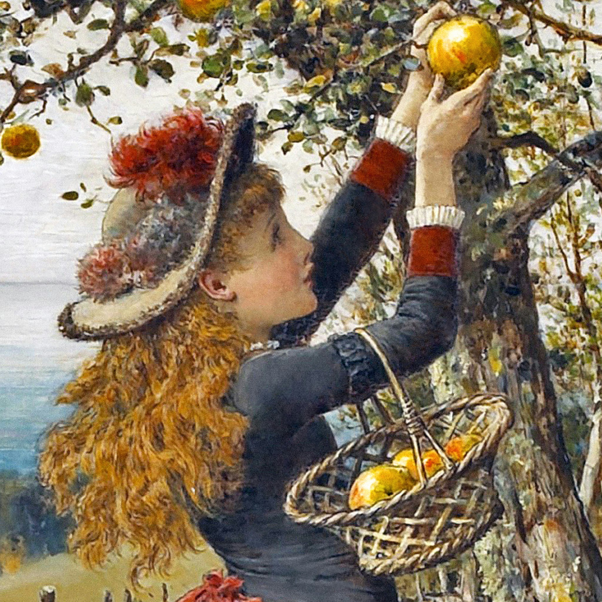 Toscano Picking Apples Framed Canvas Replica Painting - Medium