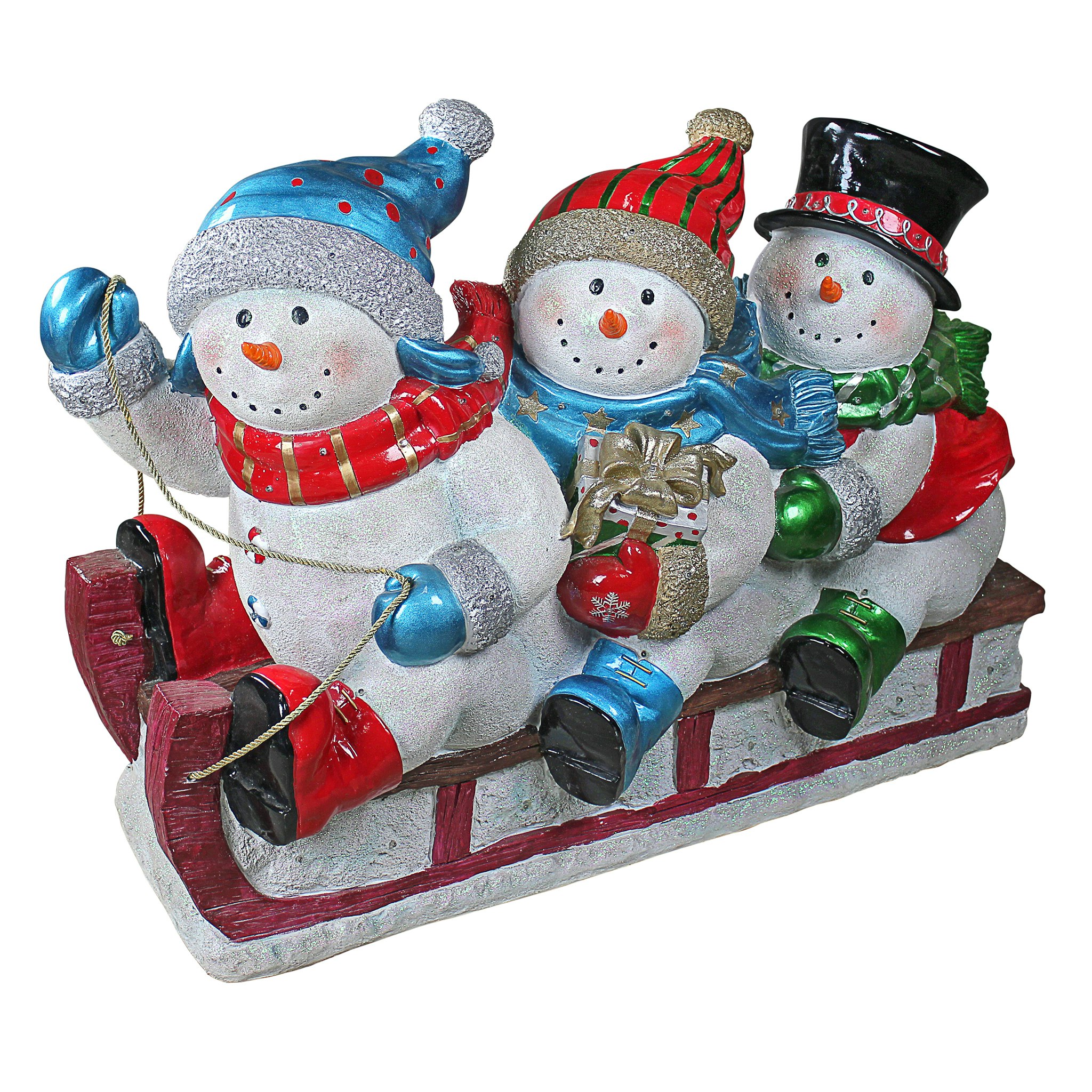 Toscano - Downhill to the Holidays Illuminated Snowman and Sled Statue
