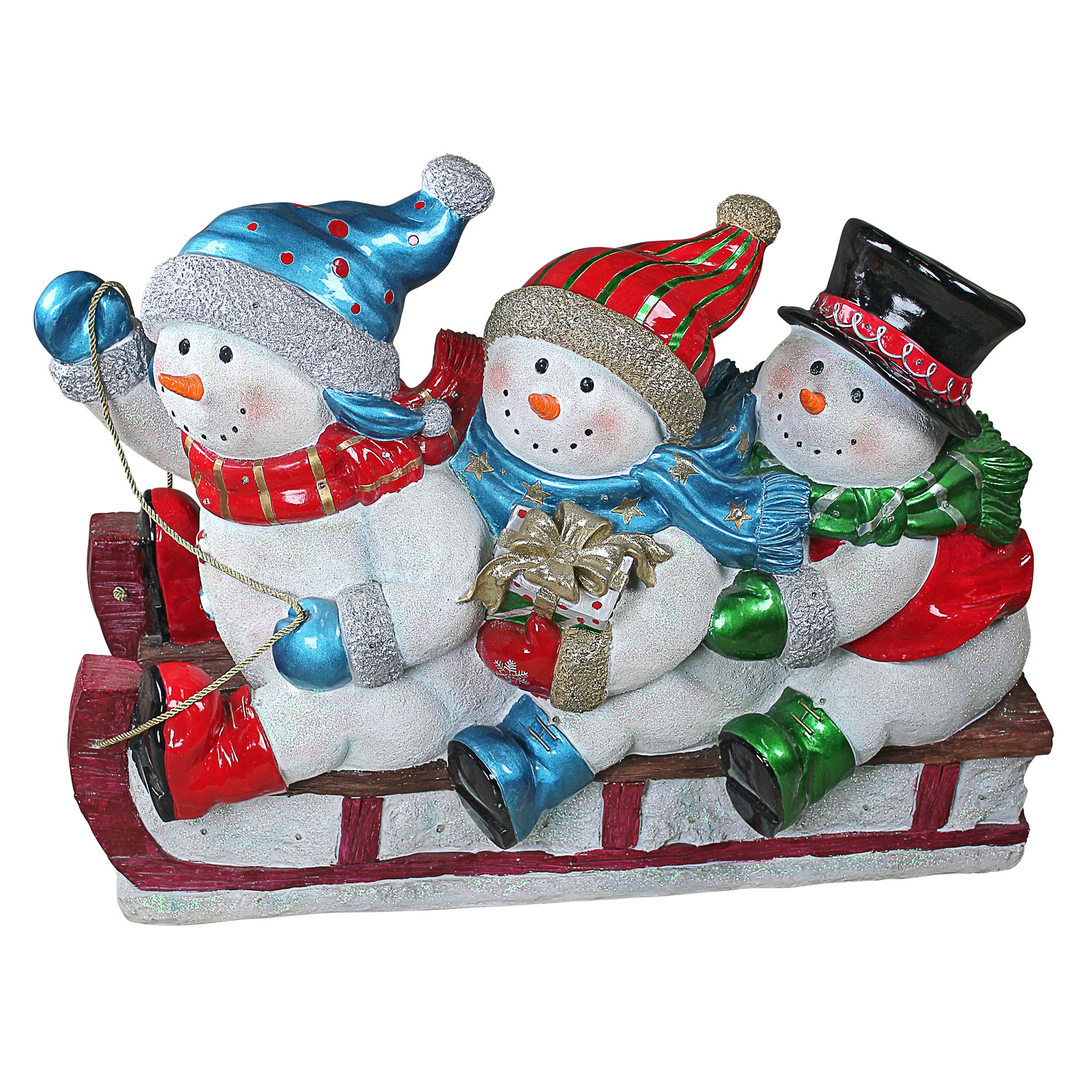 Toscano - Downhill to the Holidays Illuminated Snowman and Sled Statue
