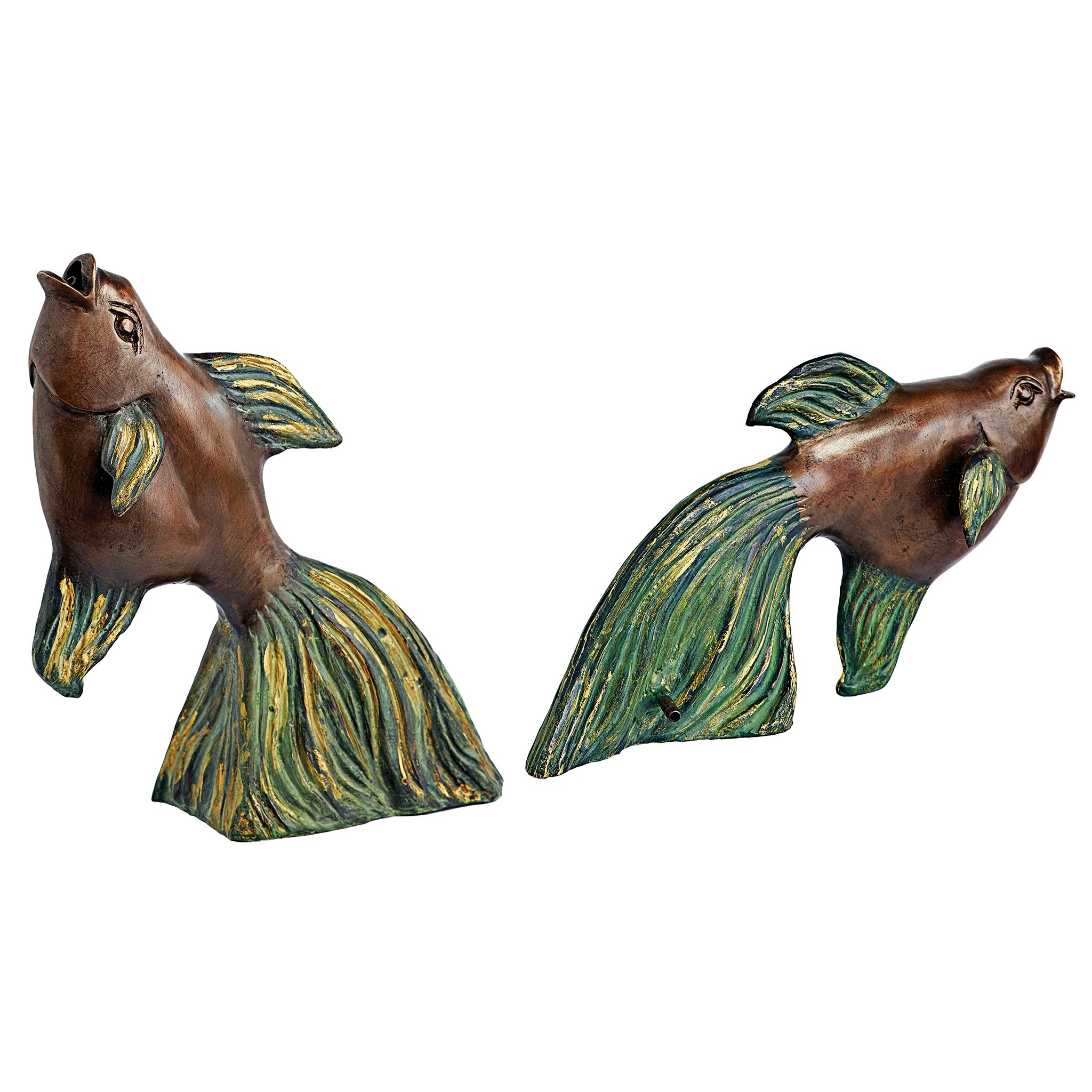 Toscano - Set of 2 Asian Dancing Betta Fish Spitting Pond Statues