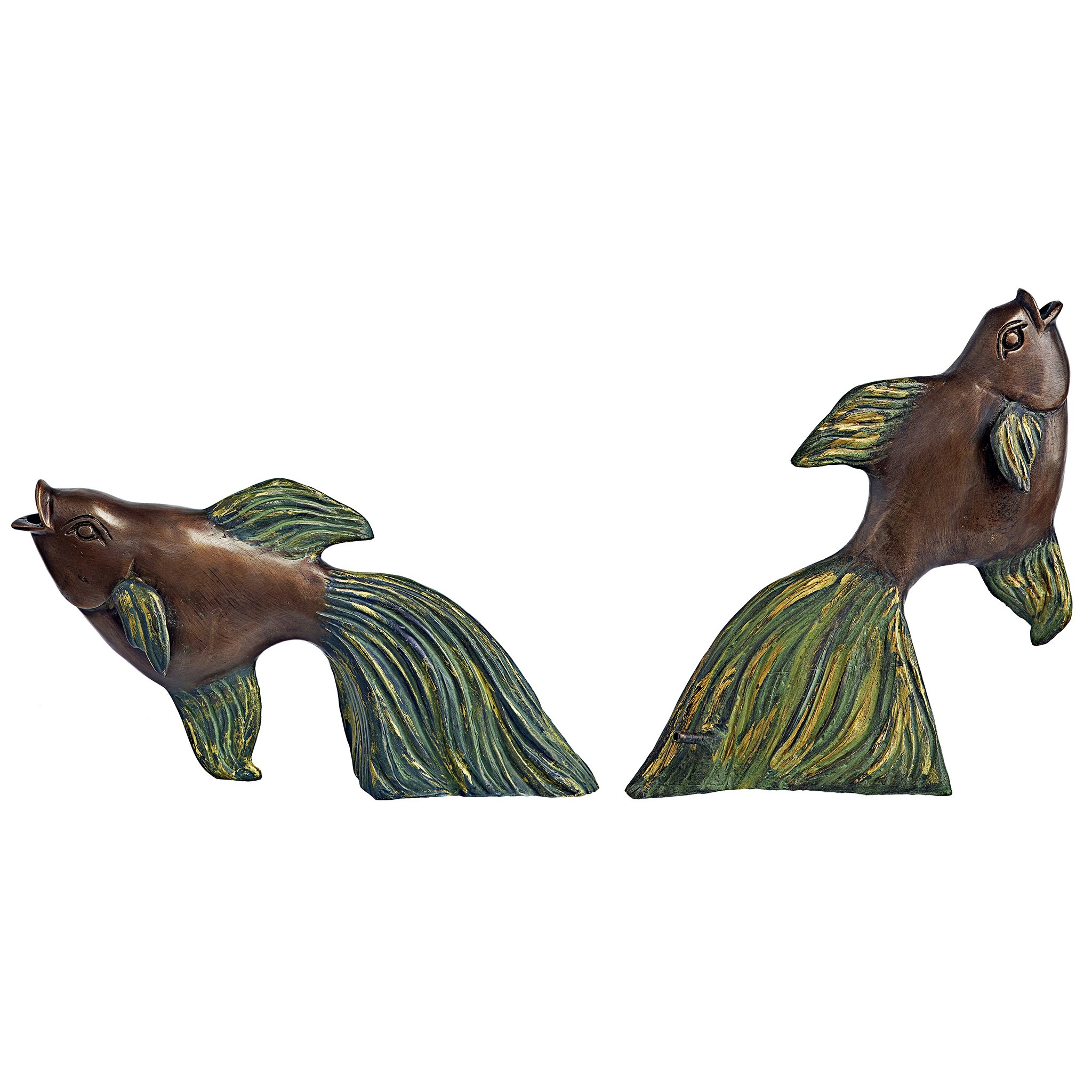 Toscano - Set of 2 Asian Dancing Betta Fish Spitting Pond Statues