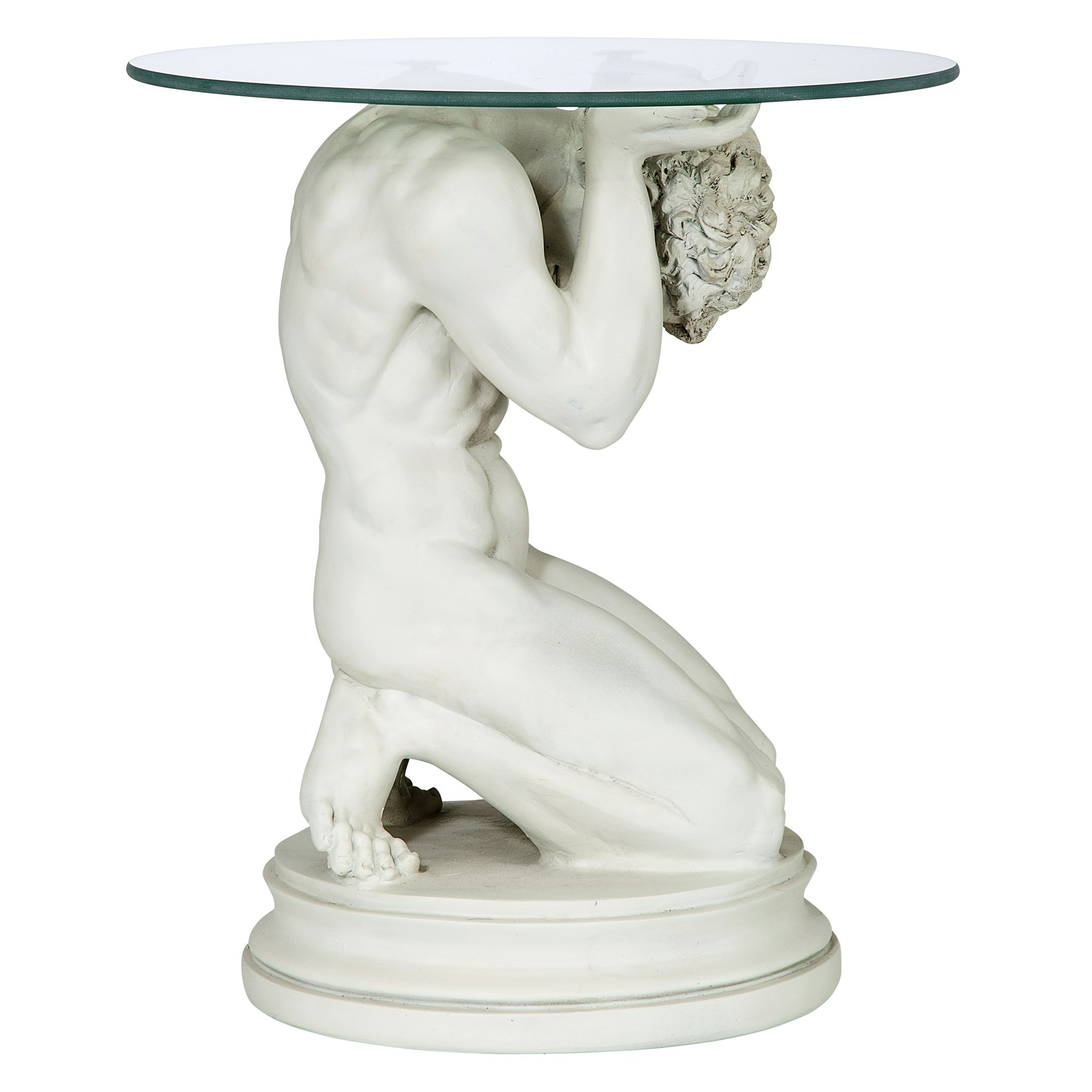 Toscano - Neoclassical Nude Male Sculptural Table in Black/Gold, Designer Resin