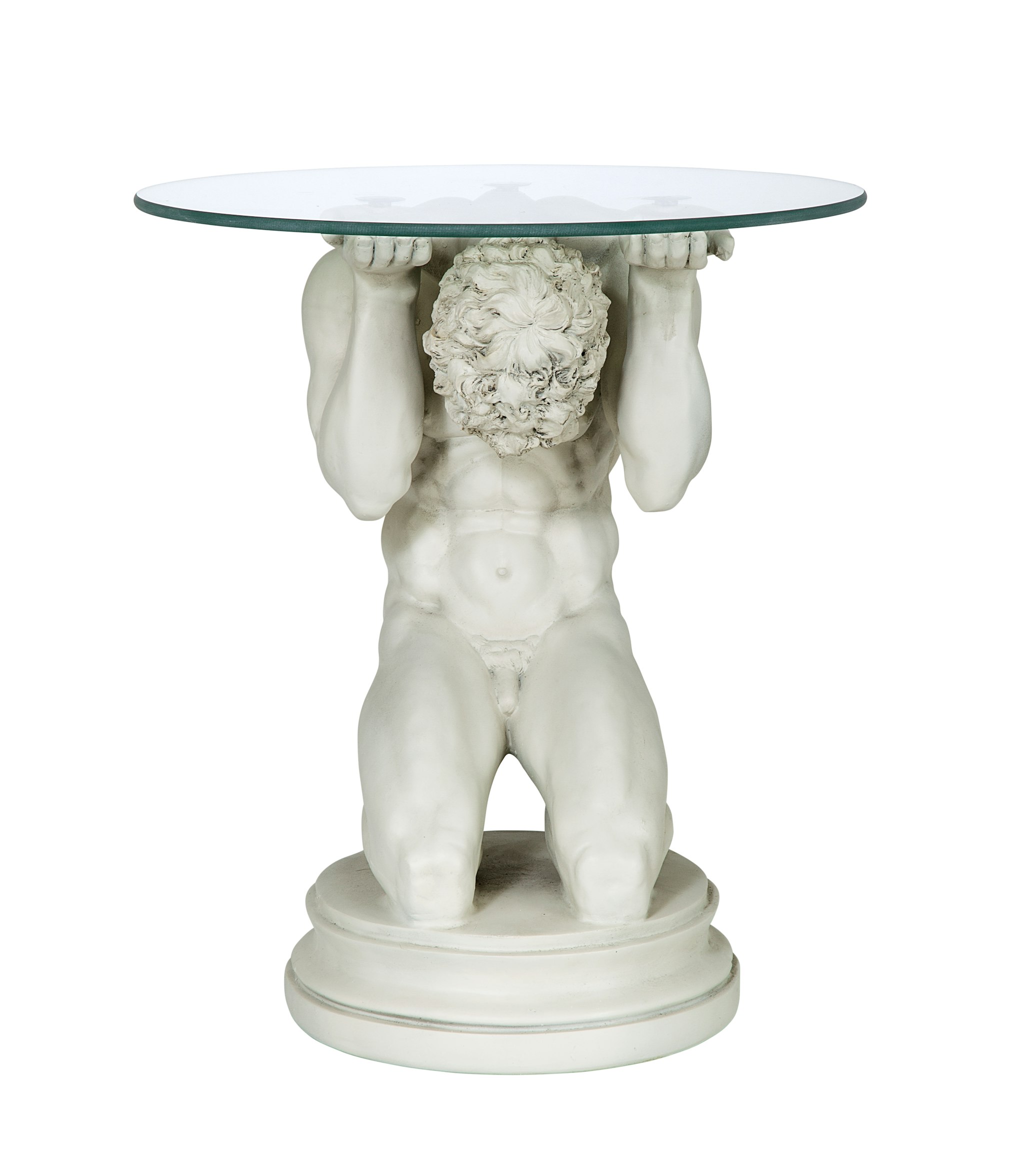 Toscano - Neoclassical Nude Male Sculptural Table in Black/Gold, Designer Resin