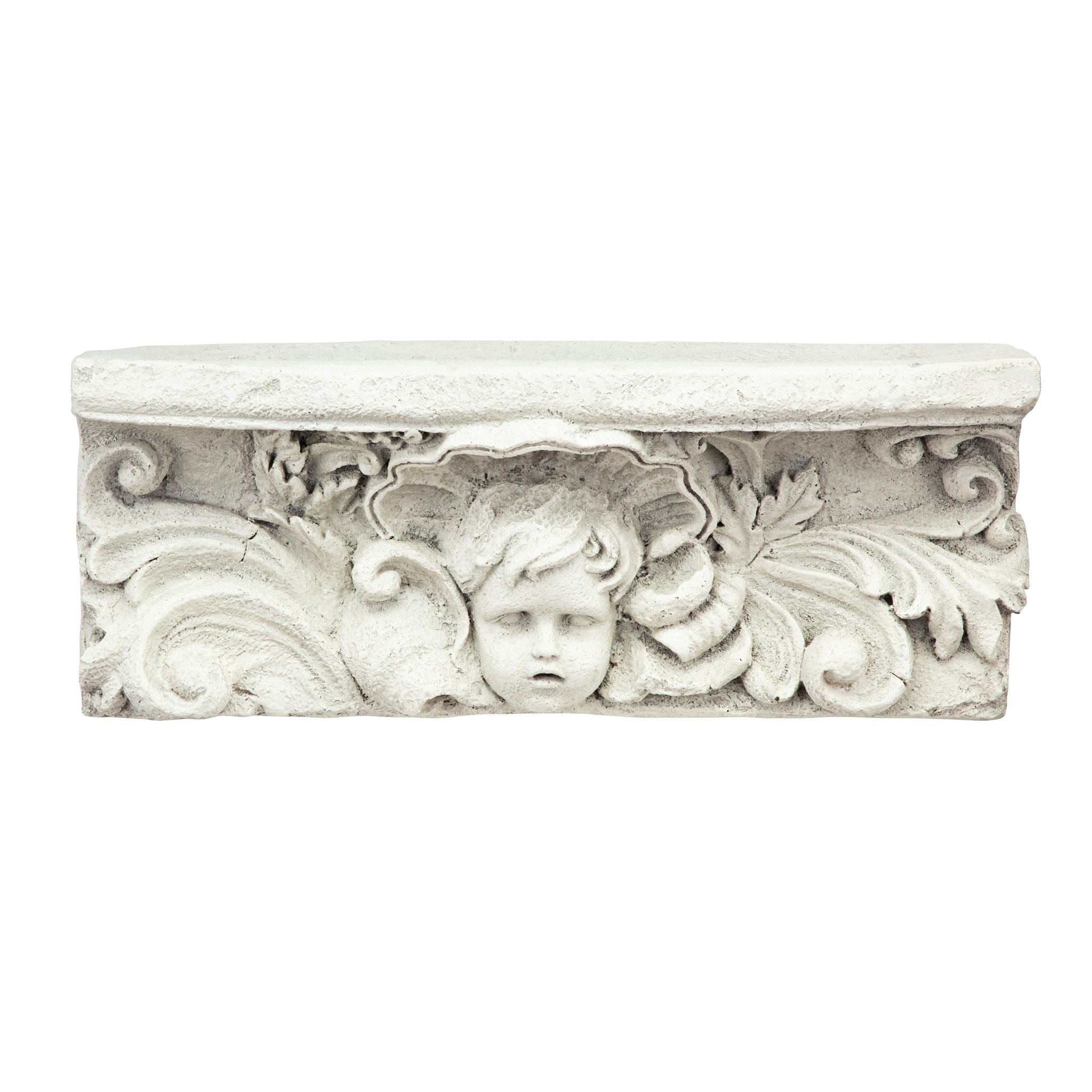 Toscano - Cathedral Cherub Sculptural Wall Shelf in Antique Stone, Designer Resin