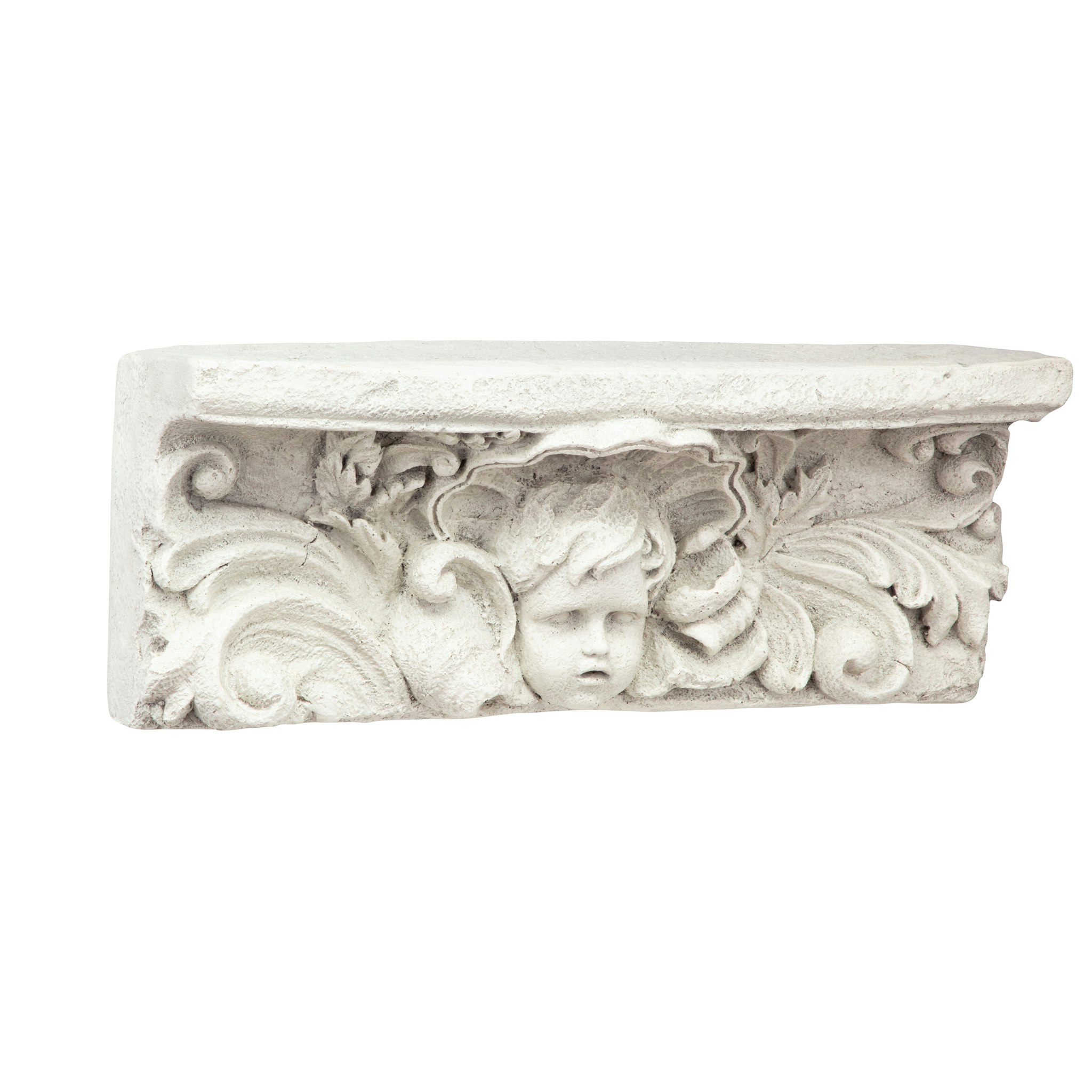 Toscano - Cathedral Cherub Sculptural Wall Shelf in Antique Stone, Designer Resin
