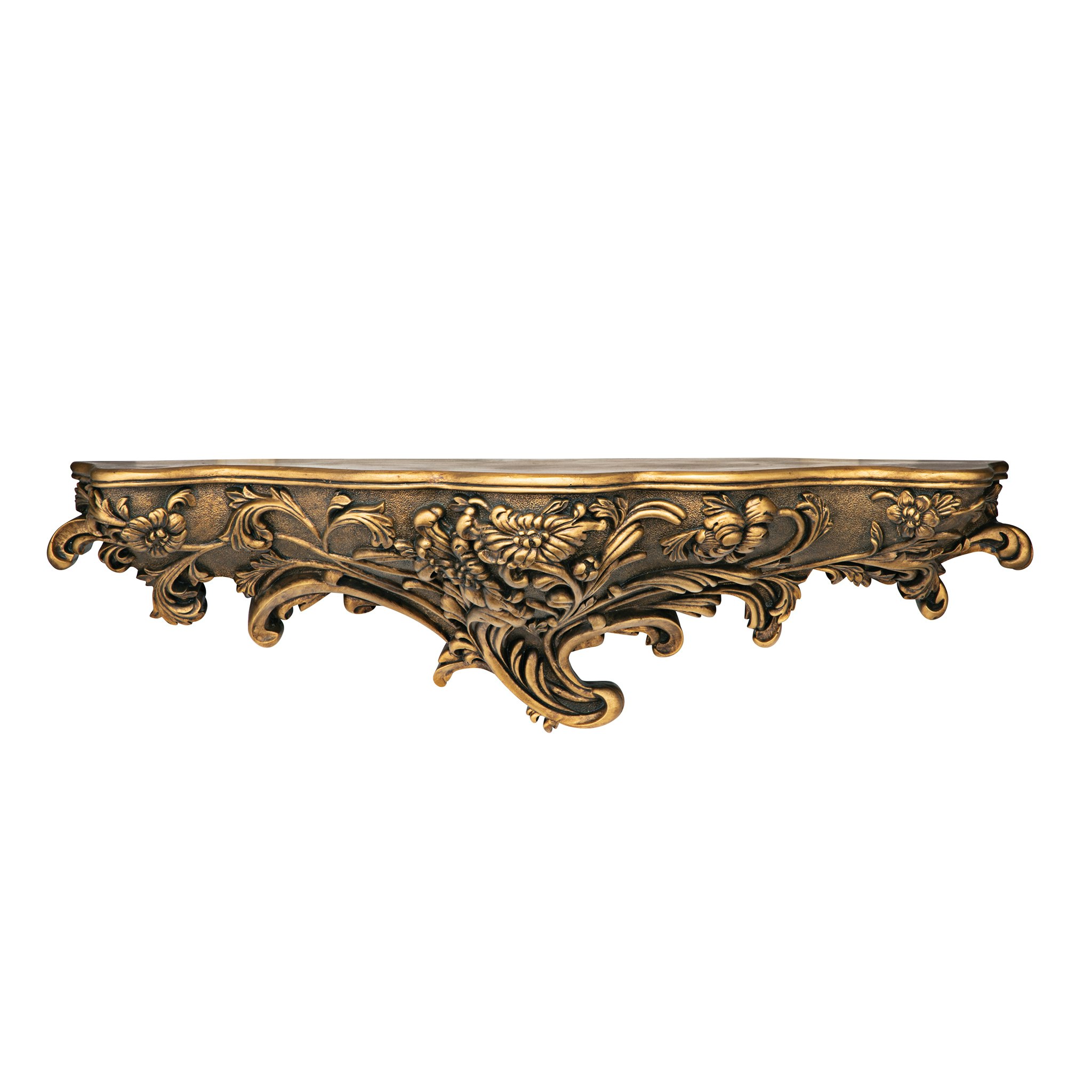 Toscano - Brussels Floral Art Nouveau Sculptural Wall Shelf in Gold, Designer Resin