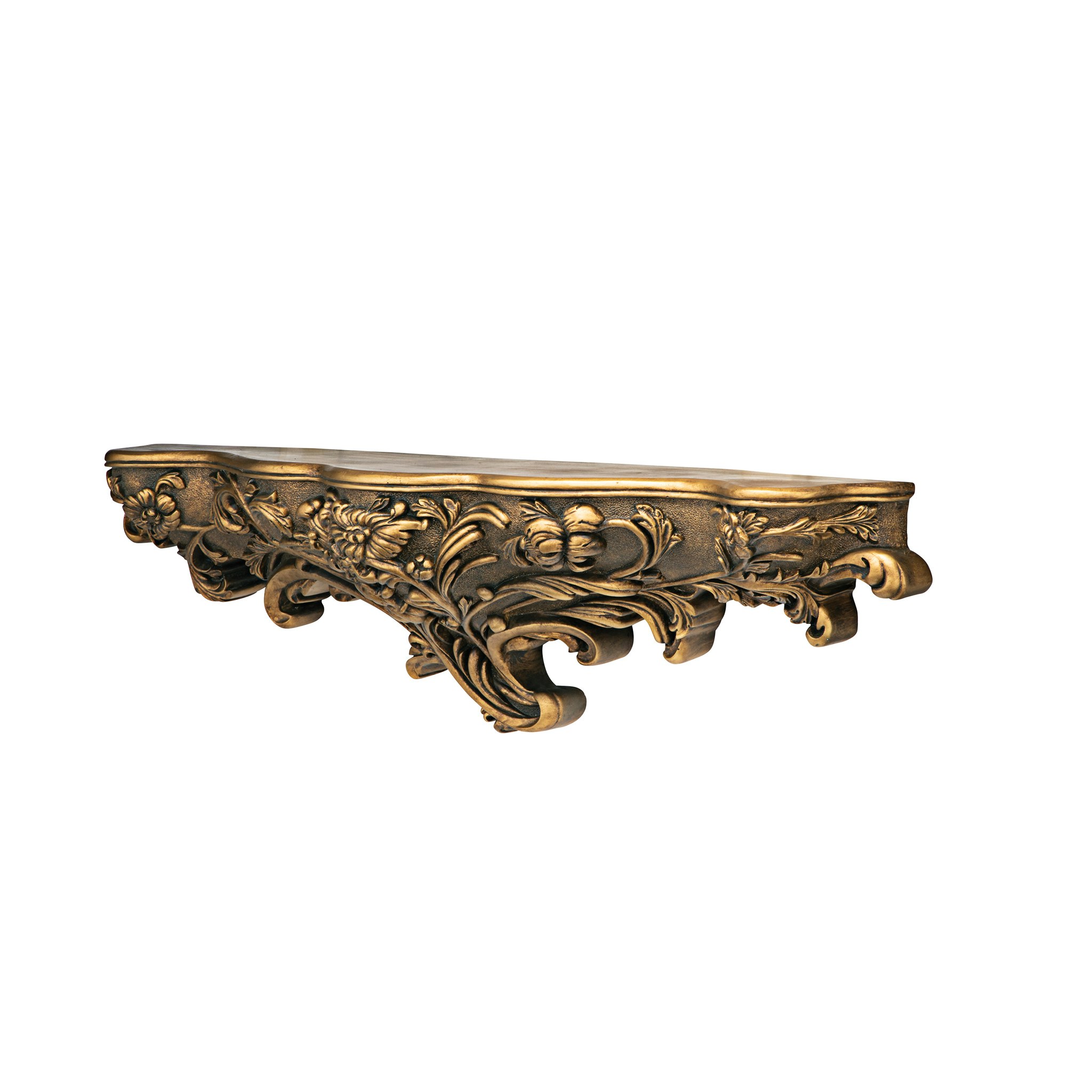 Toscano - Brussels Floral Art Nouveau Sculptural Wall Shelf in Gold, Designer Resin