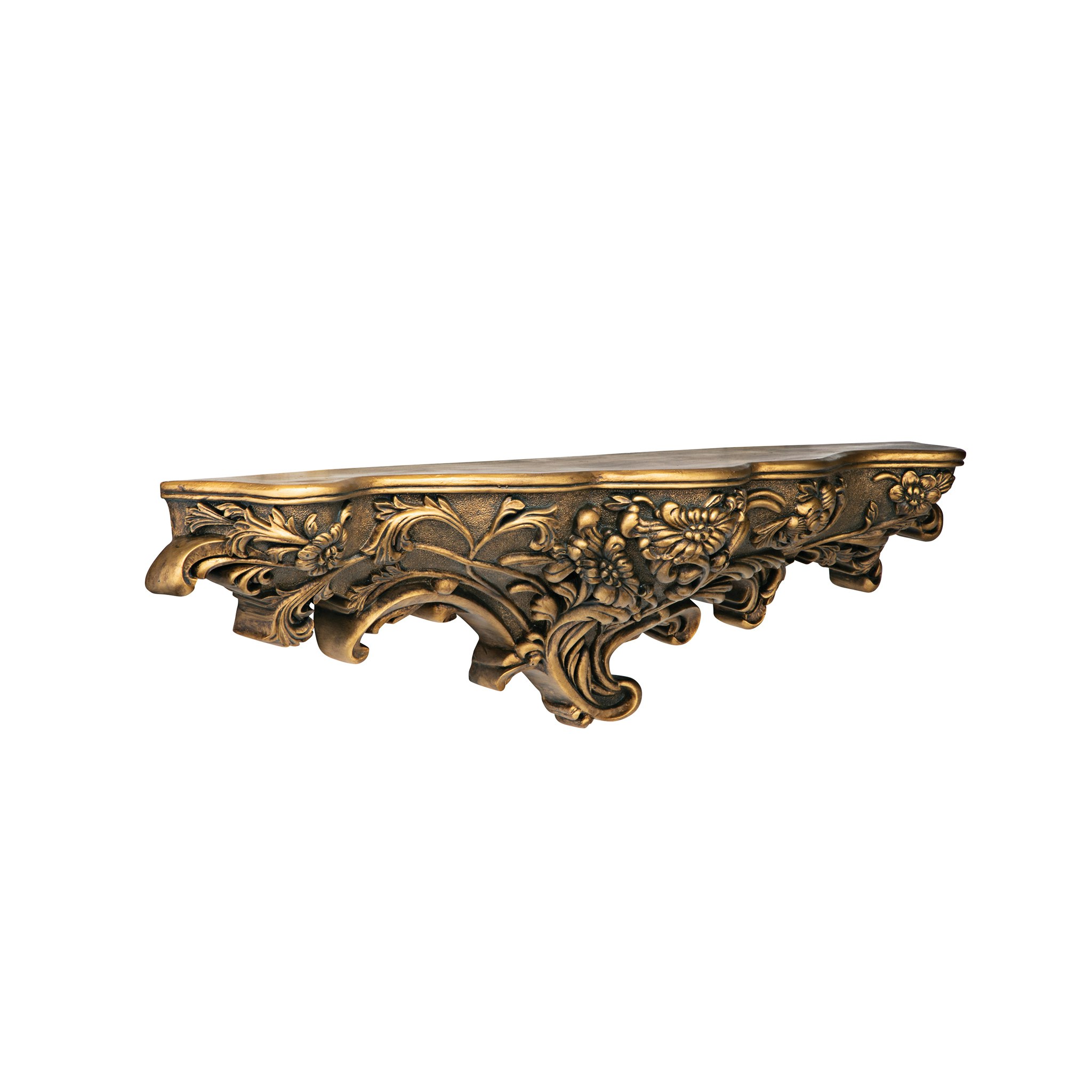 Toscano - Brussels Floral Art Nouveau Sculptural Wall Shelf in Gold, Designer Resin