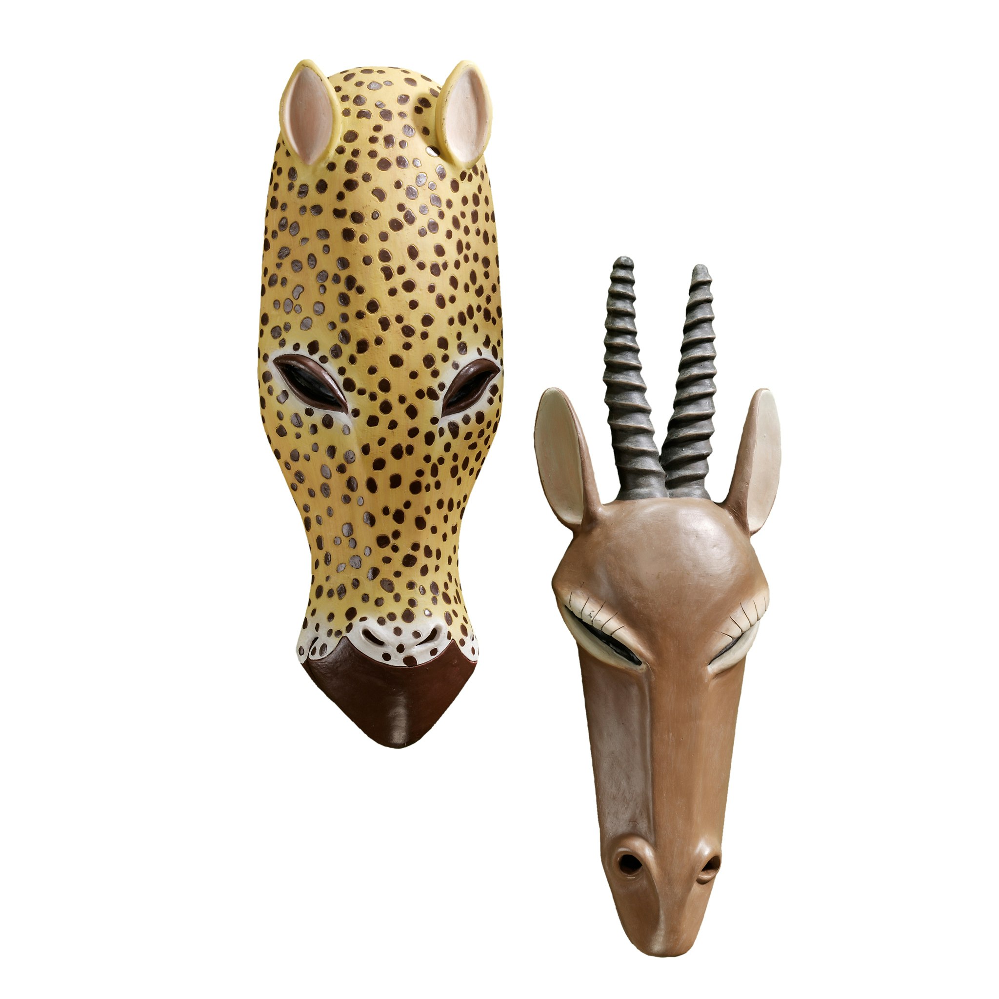 Toscano - Set of 2 African Serengeti Animal Masks Tribal-Style Wall Sculptures