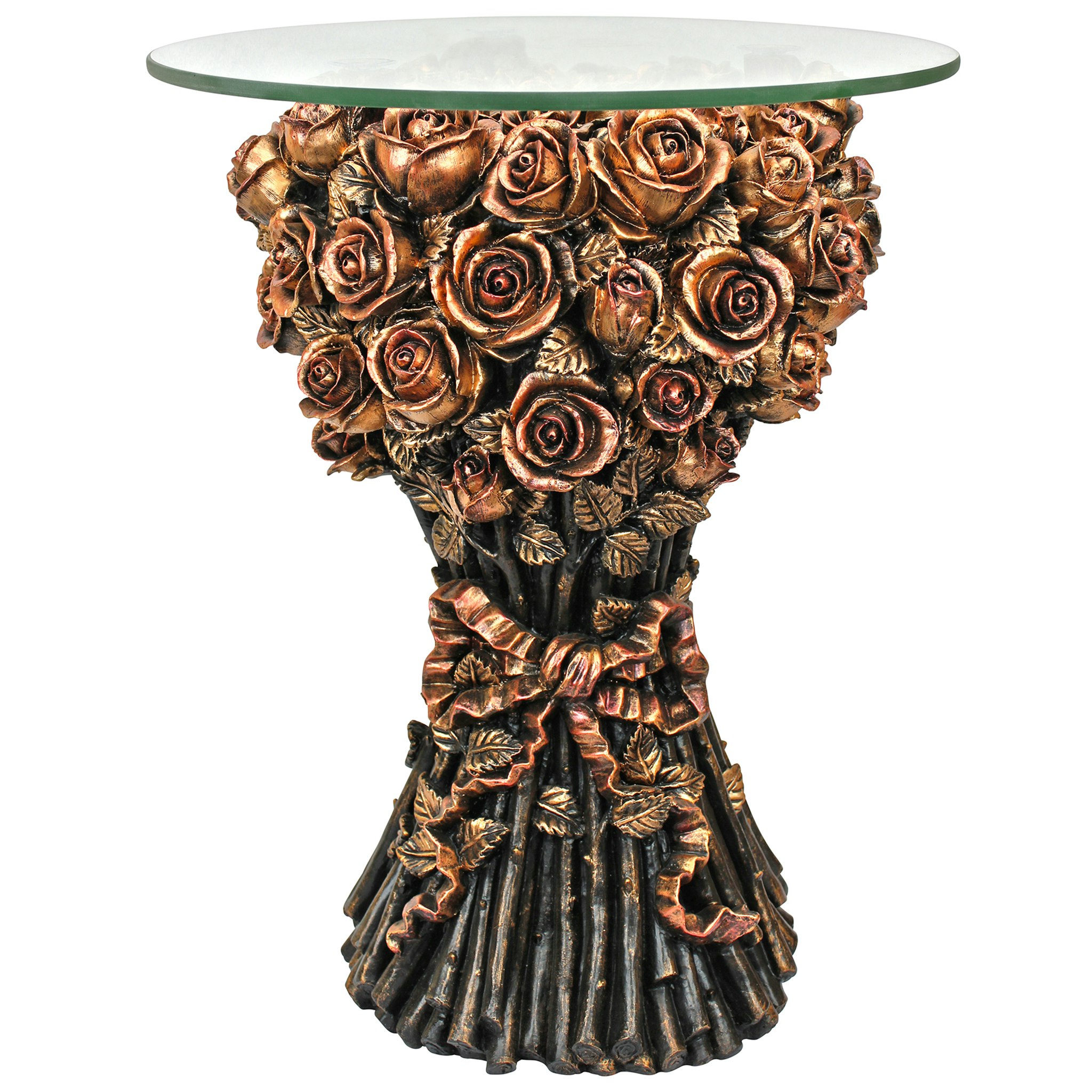 Toscano - Bouquet of Roses Sculptural Table in Gold, Designer Resin