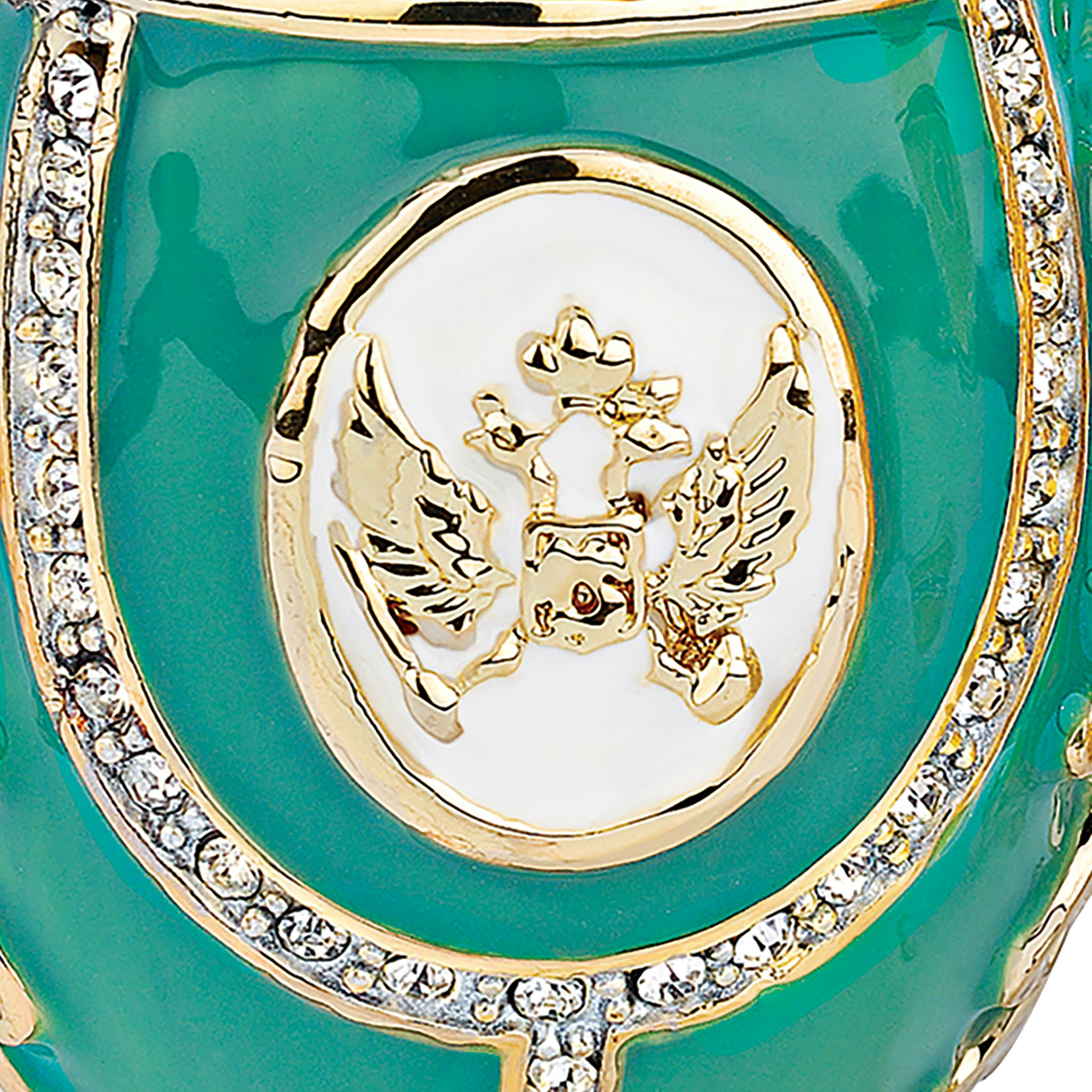 Toscano Russian Imperial Eagle Romanov-Style Collectible Enameled Egg - Teal Green