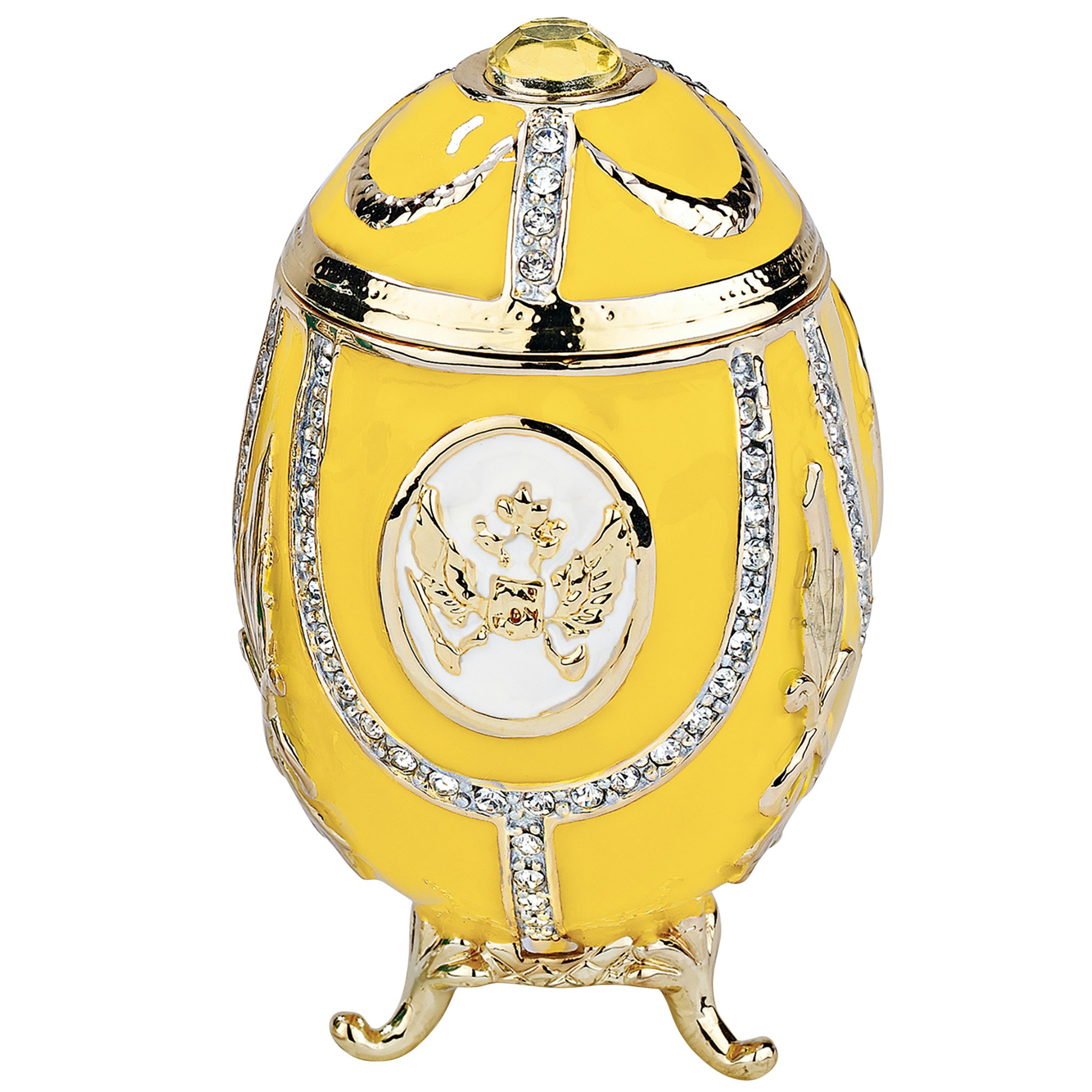 Toscano Russian Imperial Eagle Romanov-Style Collectible Enameled Egg - Lemon Yellow