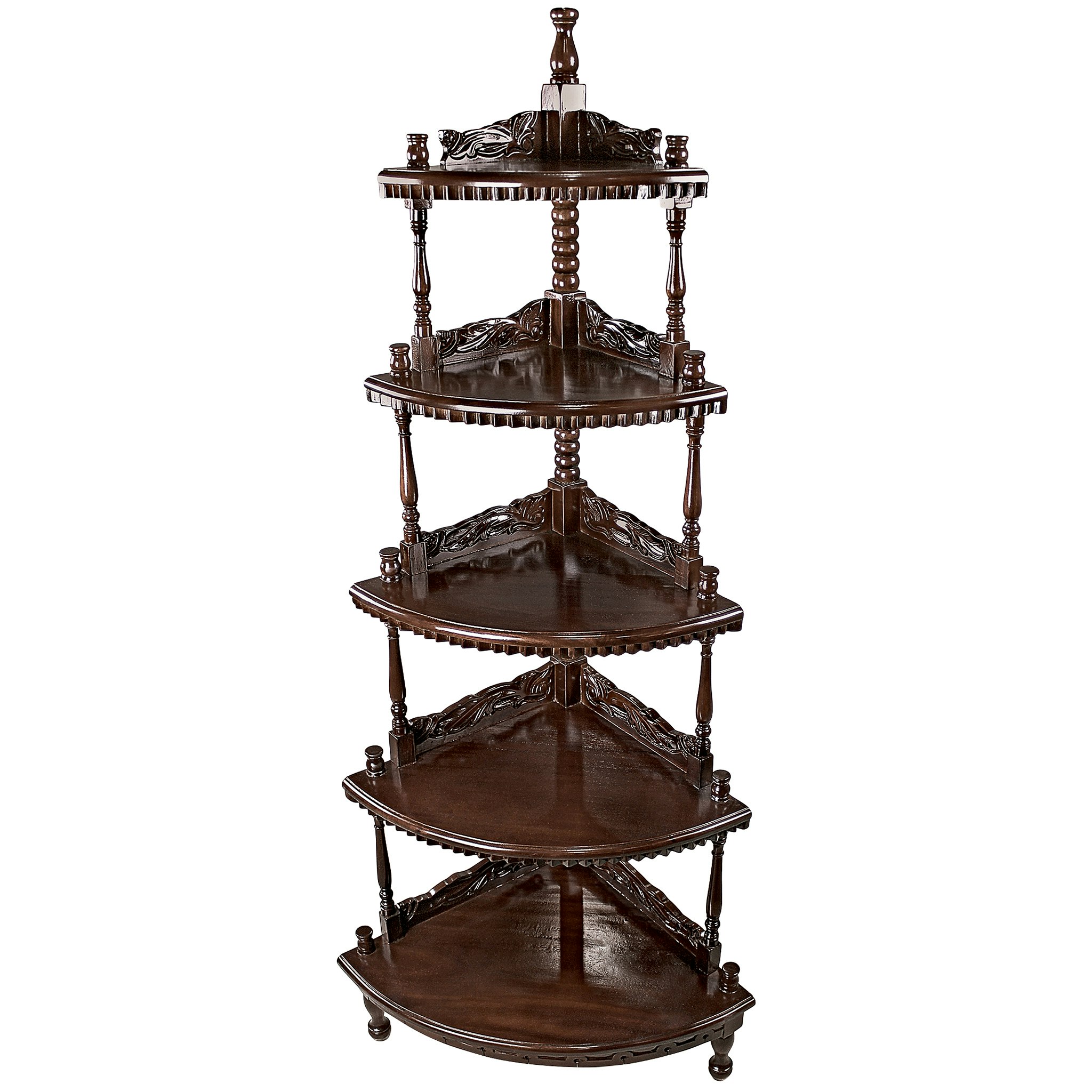 Toscano - 5-Tiered Edwardian Corner Shelf in Walnut, Mahogany
