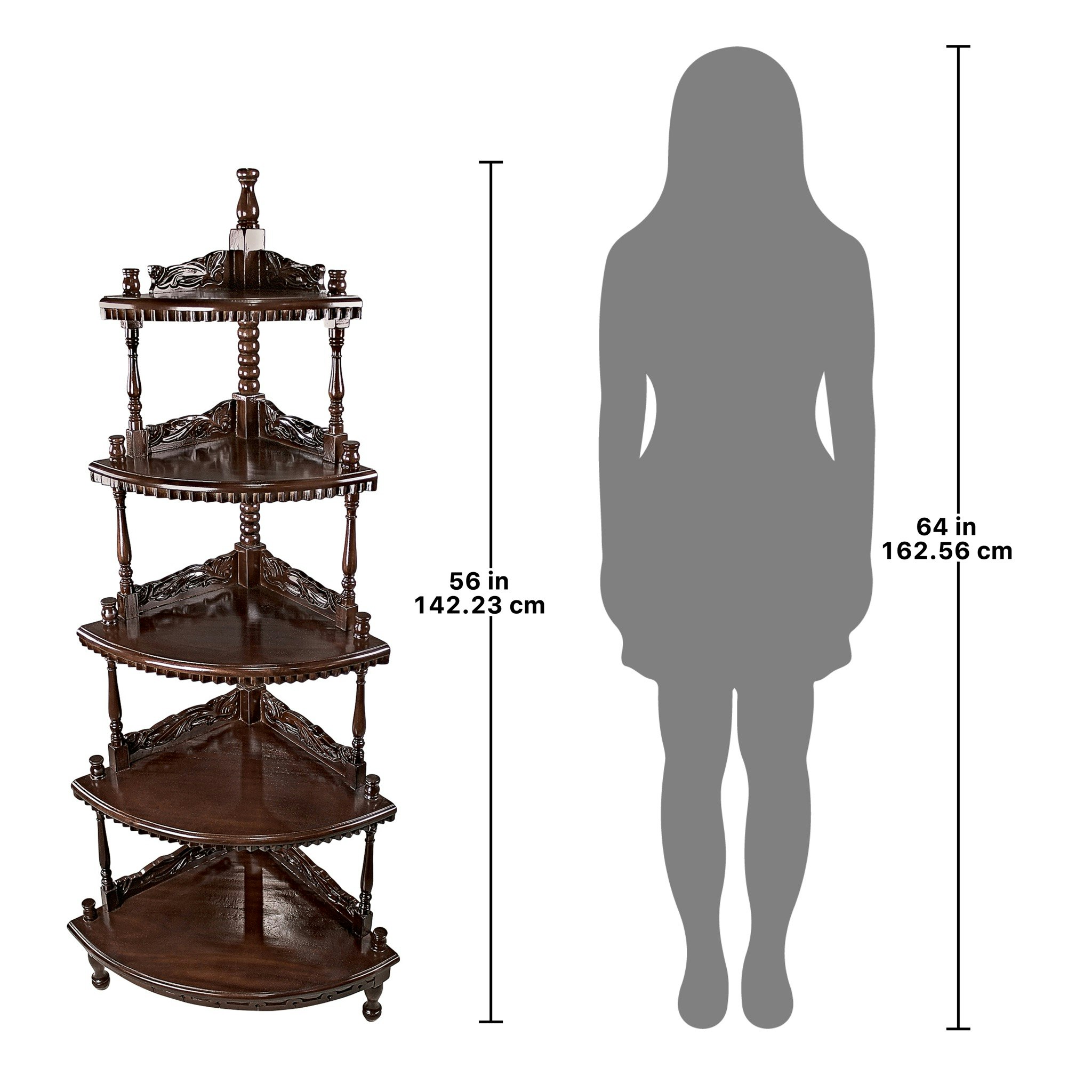 Toscano - 5-Tiered Edwardian Corner Shelf in Walnut, Mahogany