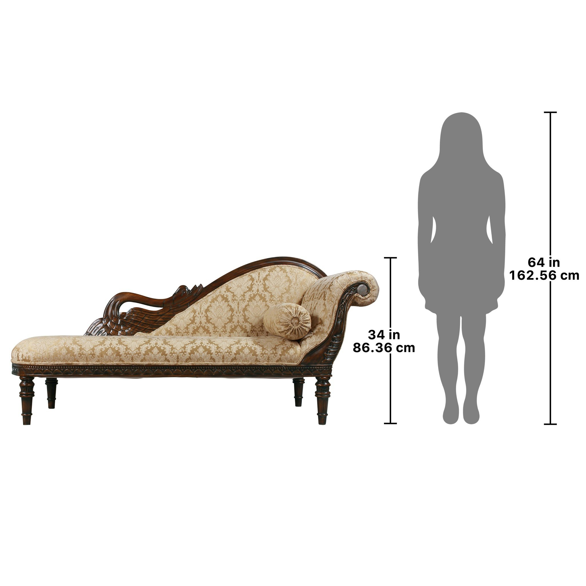 Toscano Swan Fainting Right Facing Couch - Beige, Fabric