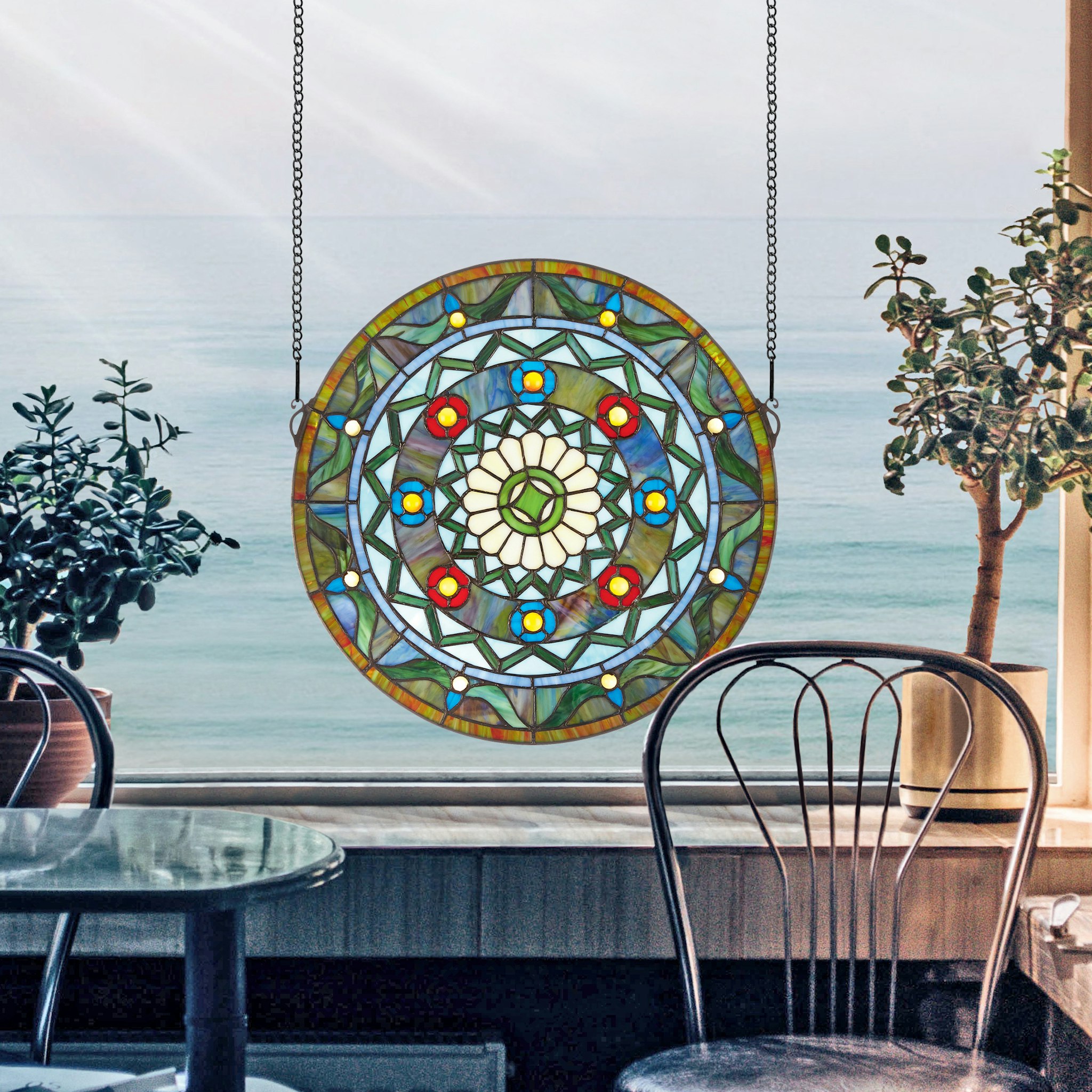 Toscano - Kaleidoscope Stained Glass Window