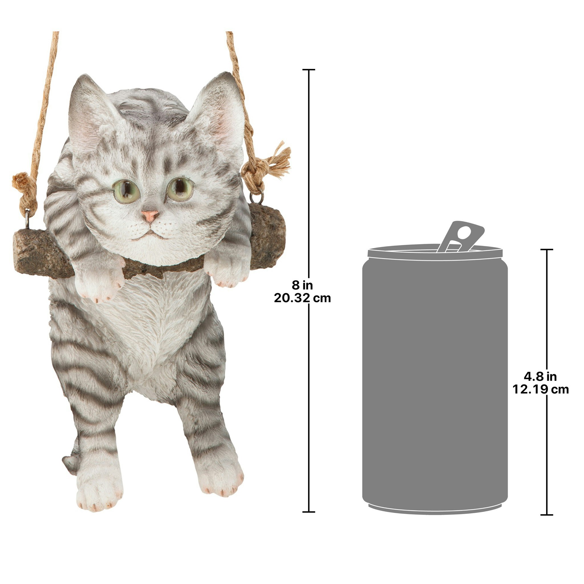 Toscano - Gray Tabby Kitty on a Perch Hanging Cat Sculpture