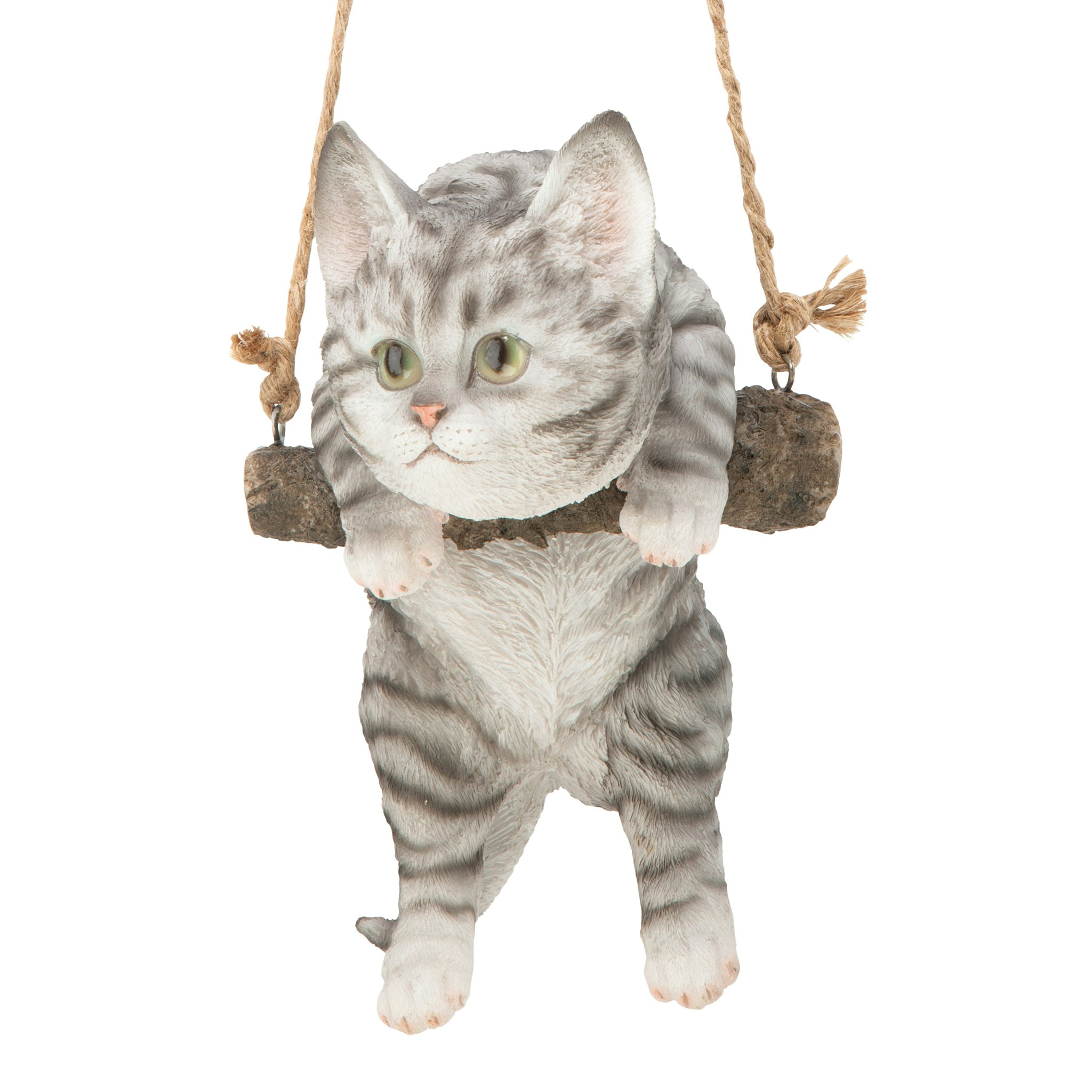 Toscano - Gray Tabby Kitty on a Perch Hanging Cat Sculpture