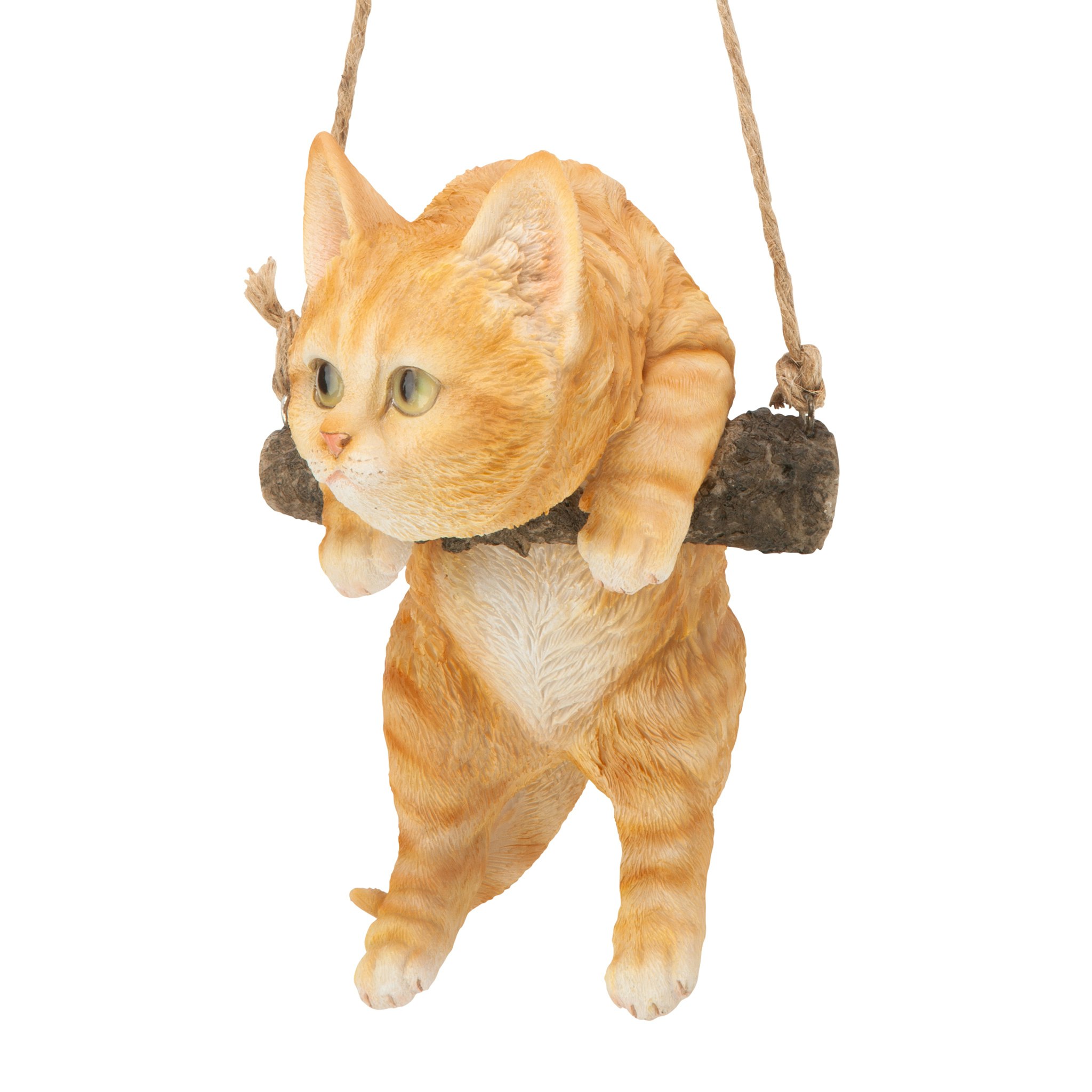 Toscano - Orange Tabby Kitty On a Perch Hanging Cat Sculpture