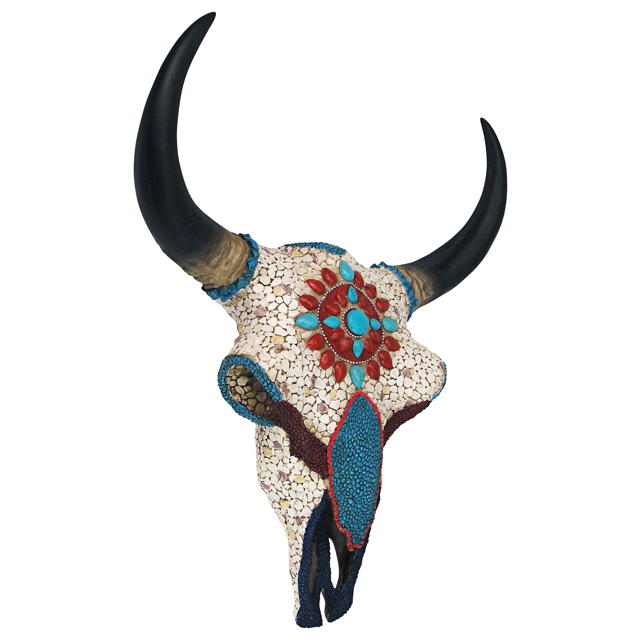Toscano Mystic Plains Warrior Faux Gem Encrusted Cow Skull Wall Sculpture - Large