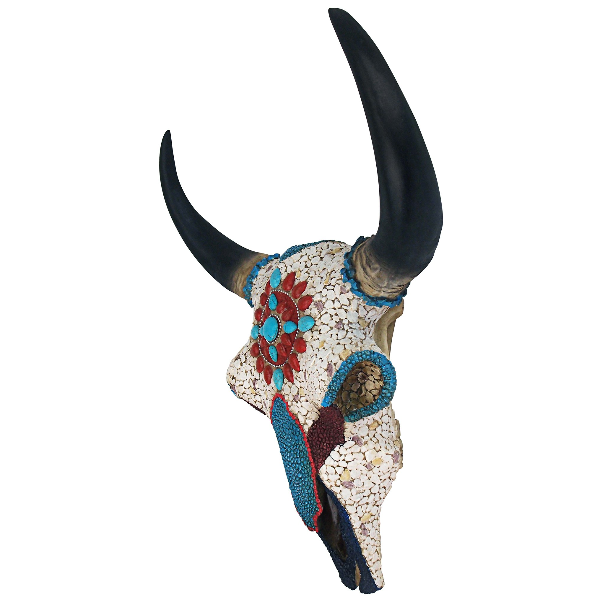 Toscano Mystic Plains Warrior Faux Gem Encrusted Cow Skull Wall Sculpture - Large