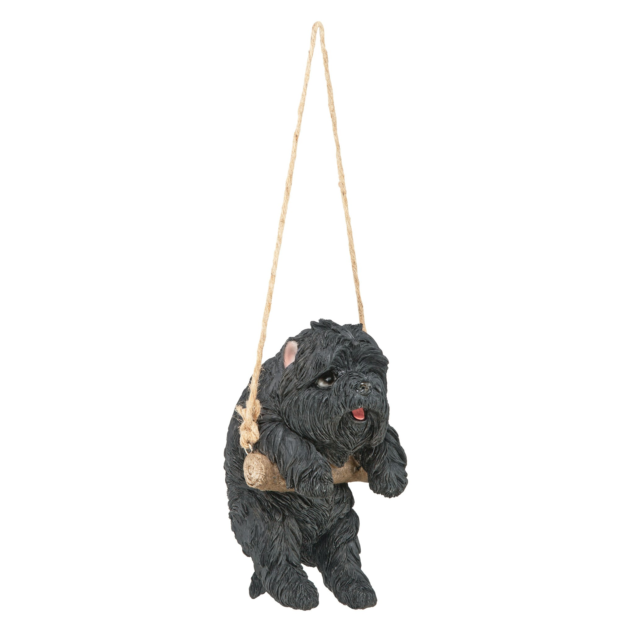 Toscano - Black Westie Puppy On a Perch Hanging Dog Sculpture