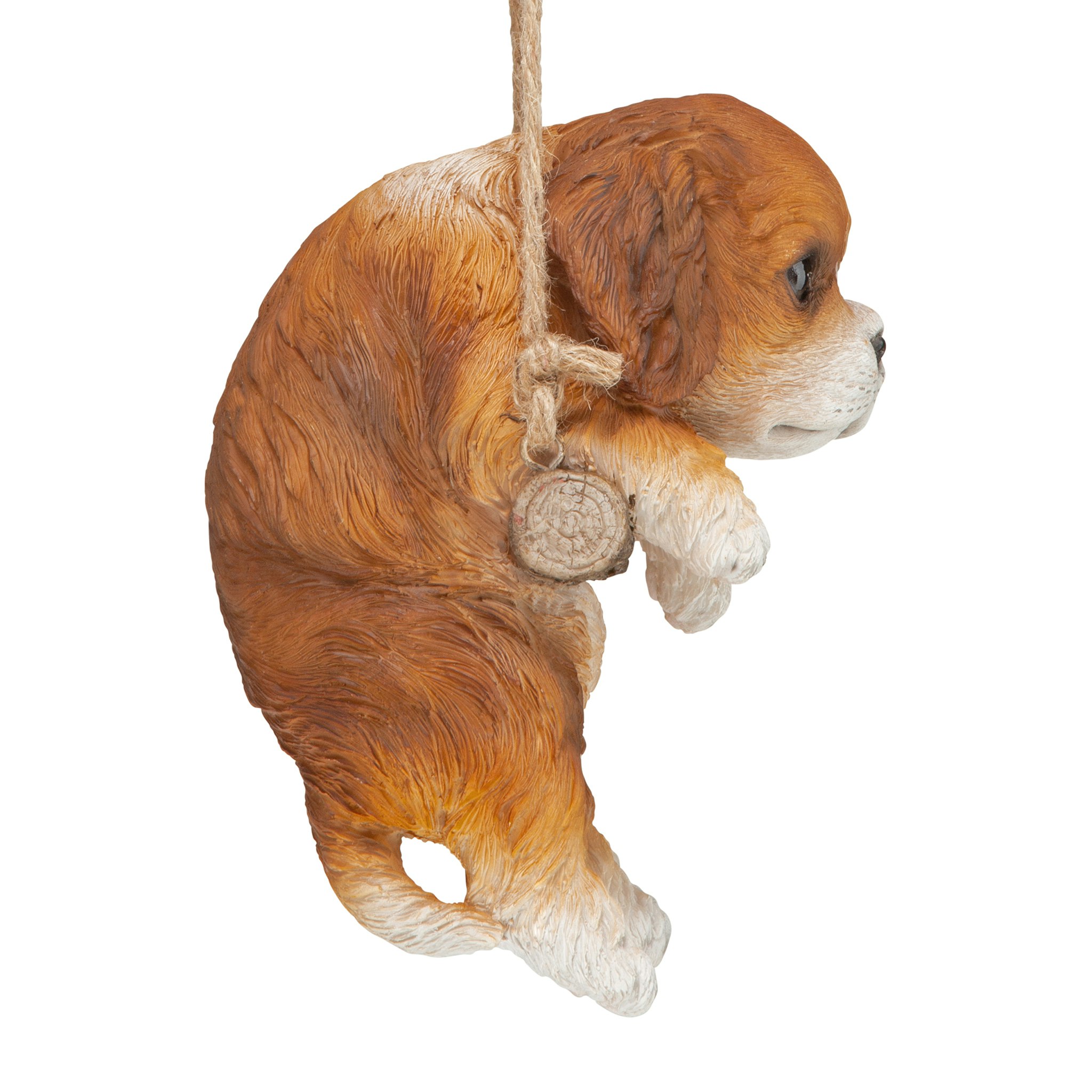 Toscano - Brown Cavalier Puppy On a Perch Hanging Dog Sculpture