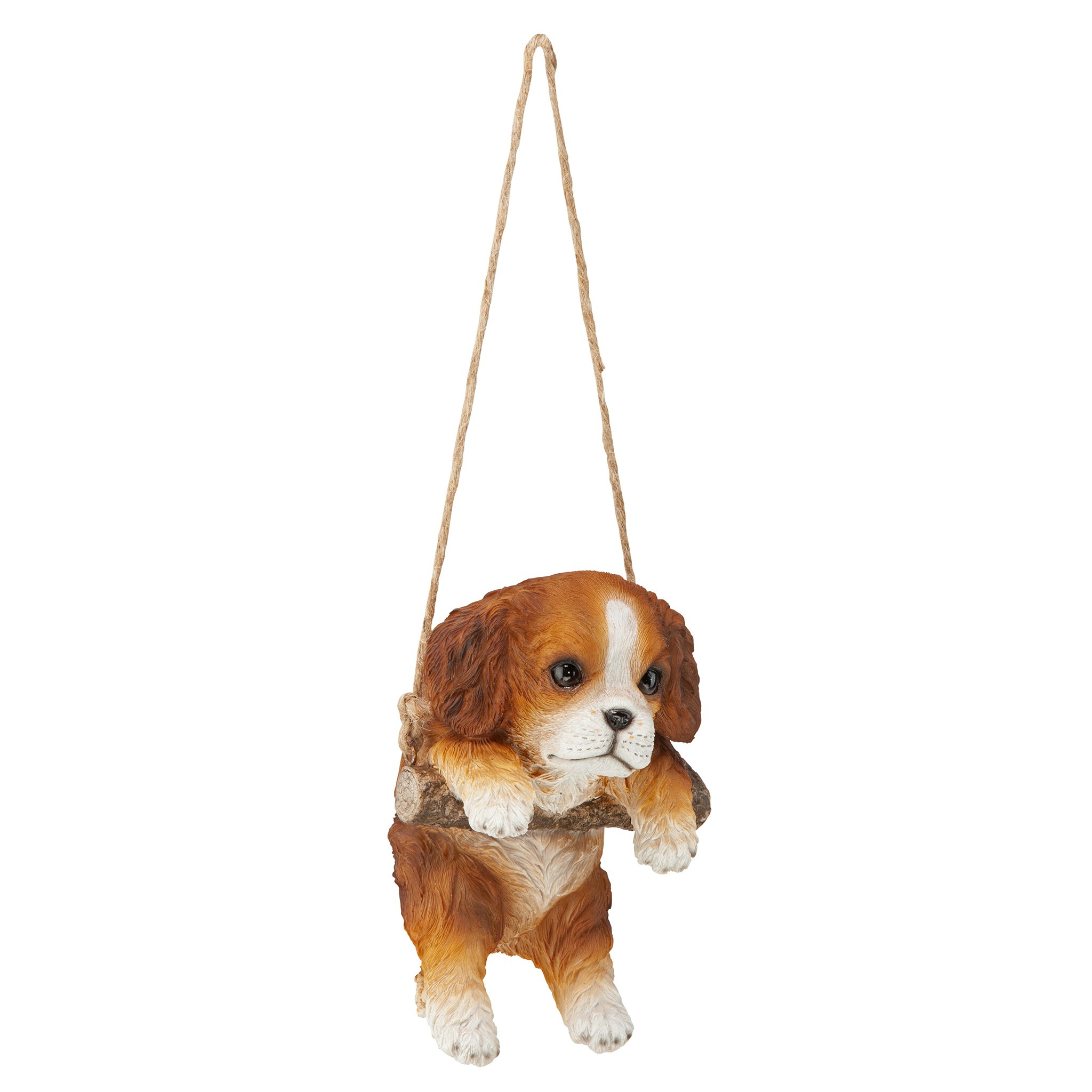 Toscano - Brown Cavalier Puppy On a Perch Hanging Dog Sculpture
