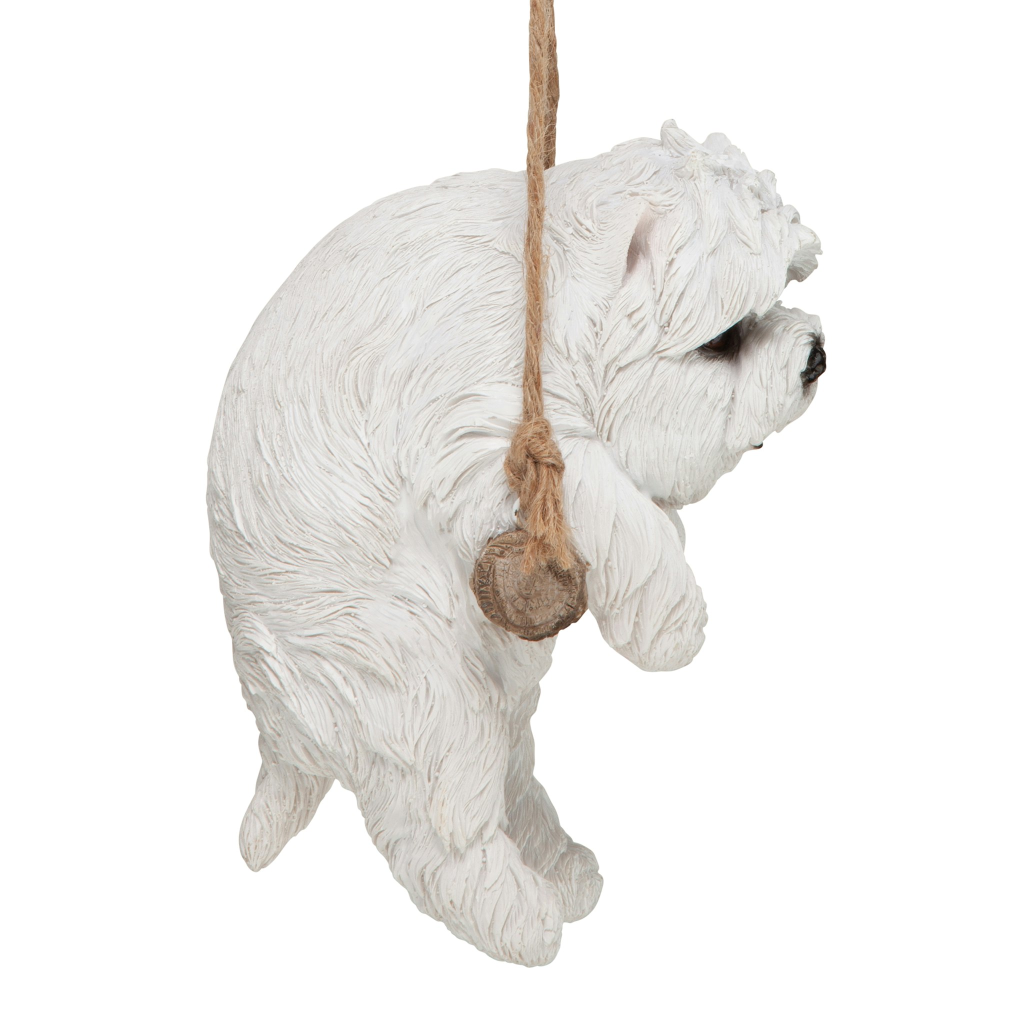 Toscano - White Maltese Puppy on a Perch Hanging Dog Sculpture