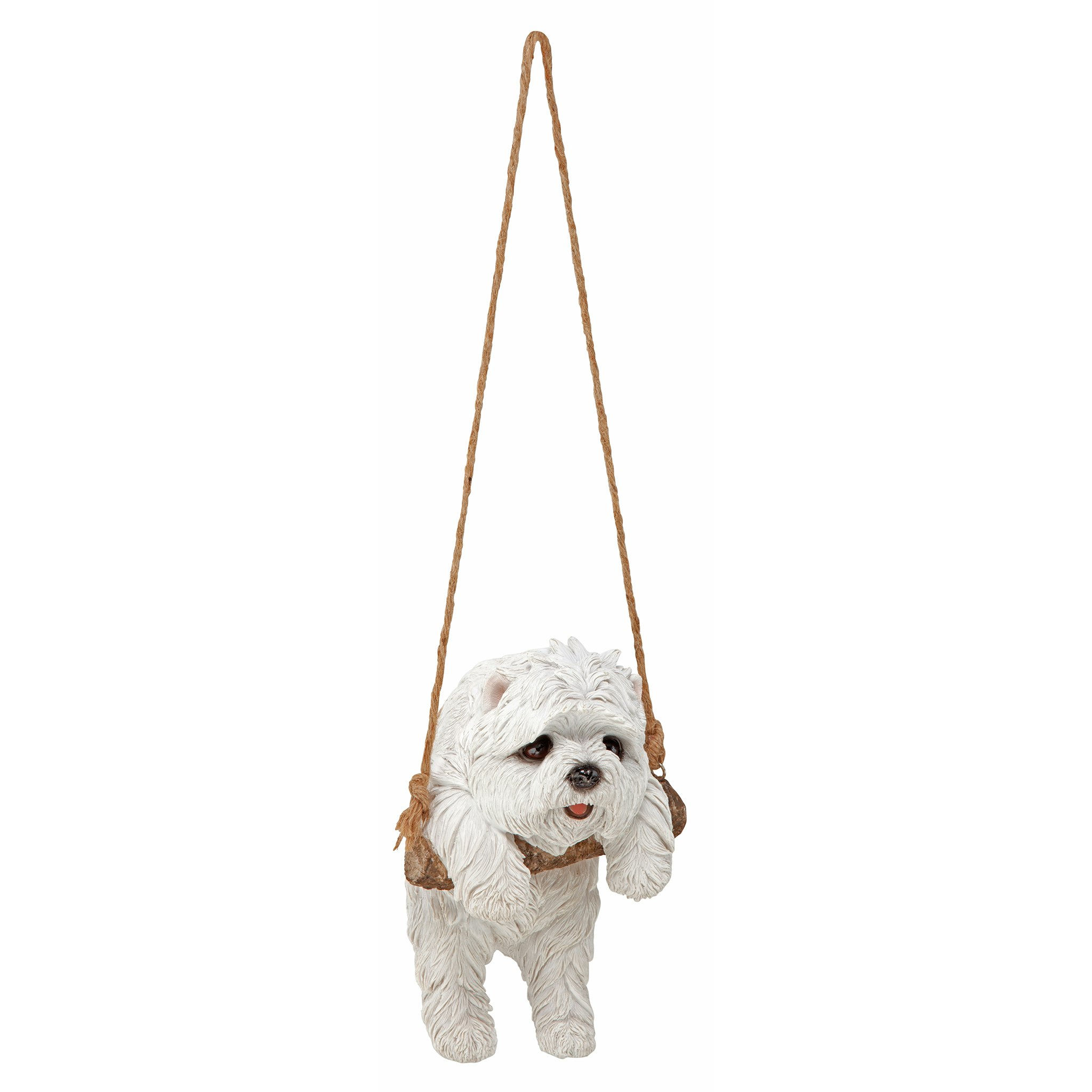 Toscano - White Maltese Puppy on a Perch Hanging Dog Sculpture