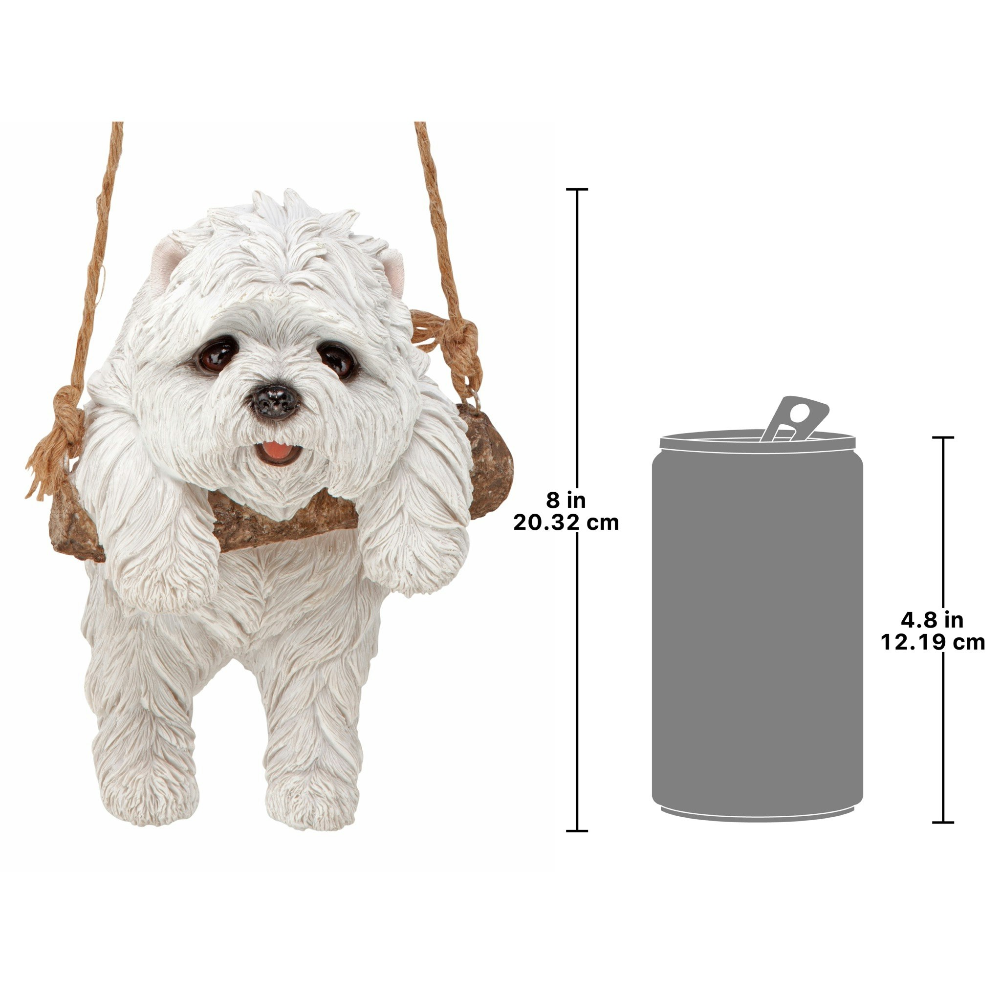 Toscano - White Maltese Puppy on a Perch Hanging Dog Sculpture