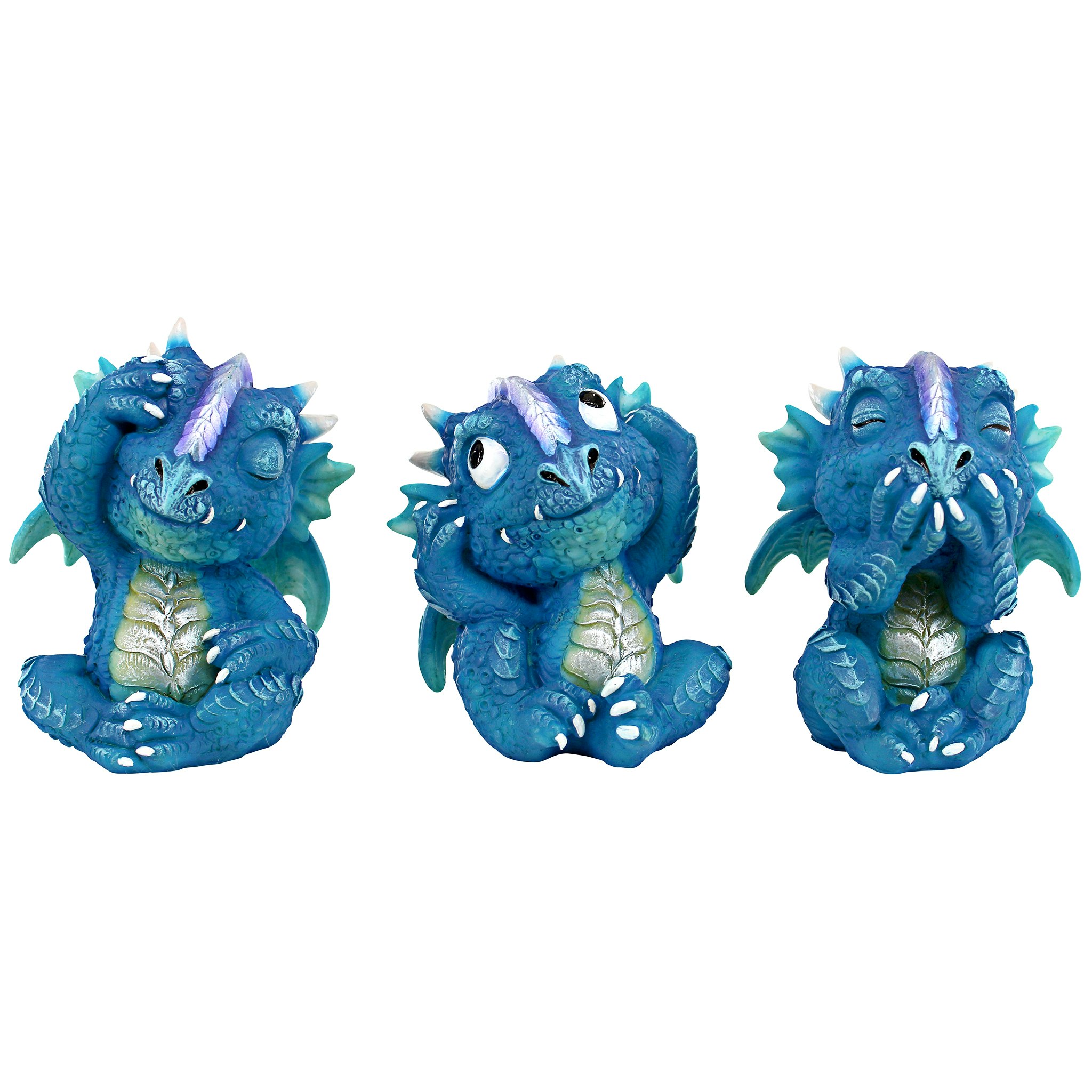 Toscano - SeeHearSpeak No Evil Blue Meanie Baby Dragon Statues